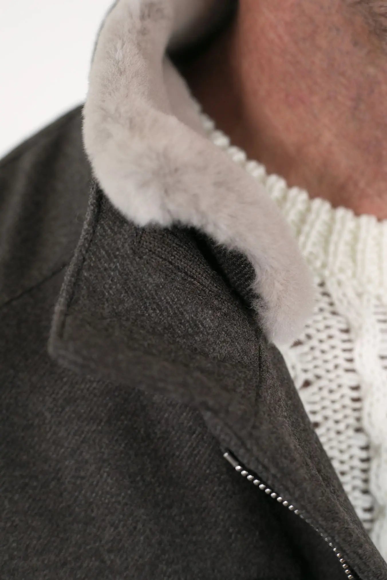Field Jacket Lana Cashmere Tessuto Loro Piana Collo Visone Marrone - Guarino Store