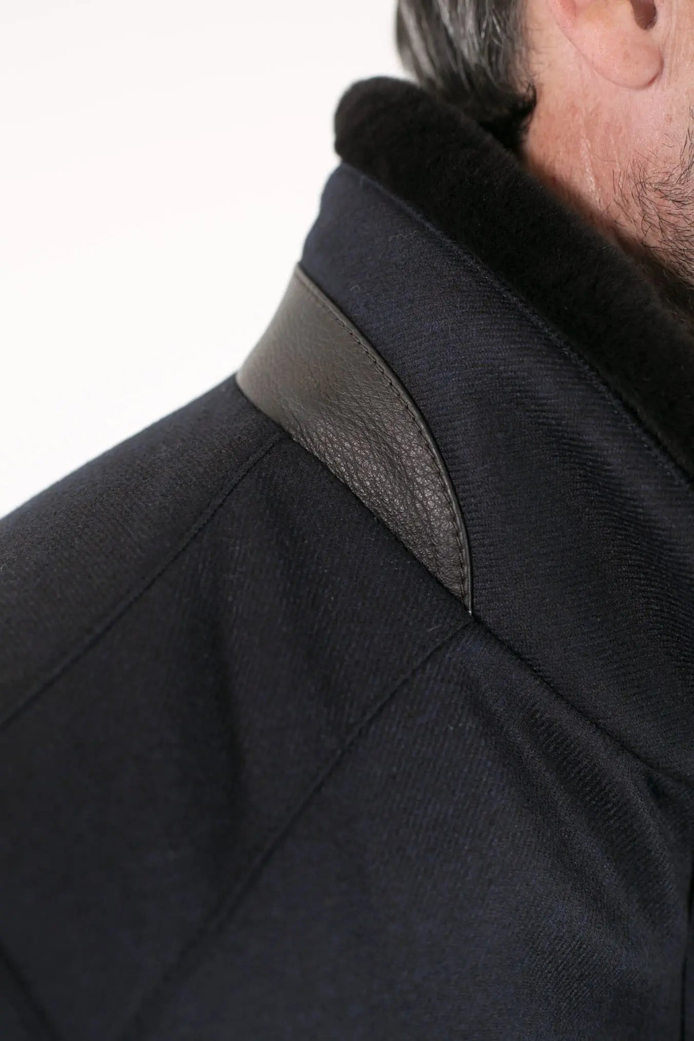 Field Jacket Lana Cashmere Tessuto Loro Piana Collo Visone Blu Scuro - Guarino Store