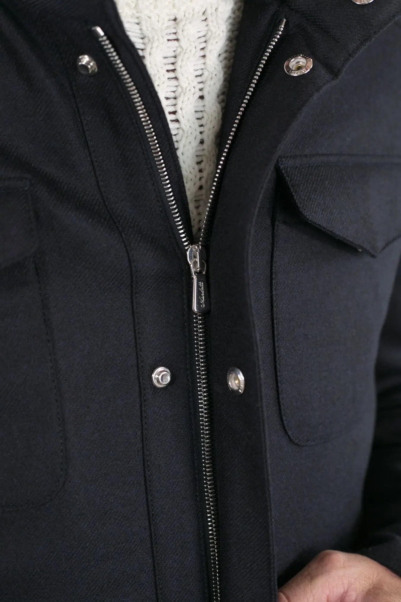 Field Jacket Lana Cashmere Tessuto Loro Piana Collo Visone Blu Scuro - Guarino Store