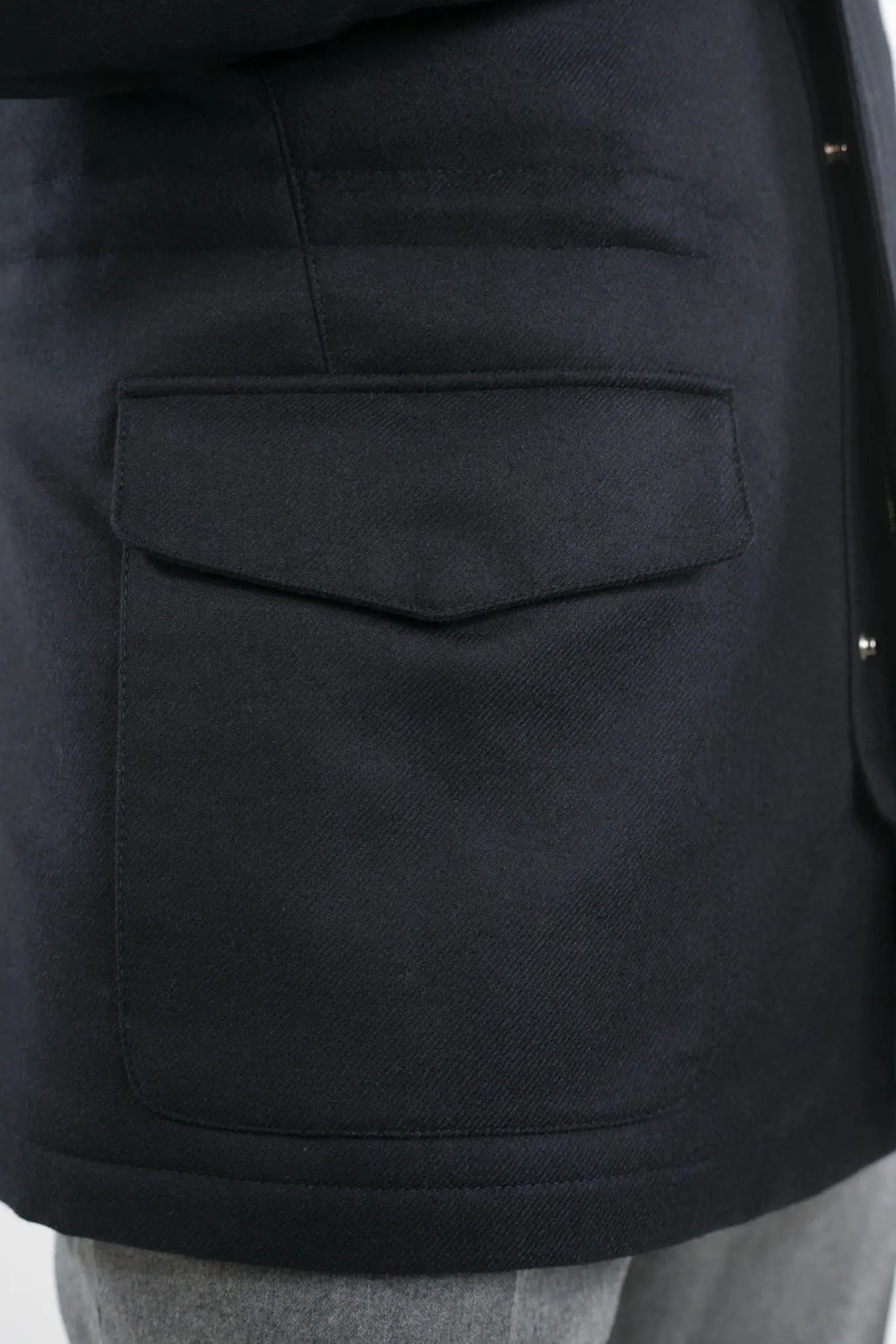 Field Jacket Lana Cashmere Tessuto Loro Piana Collo Visone Blu Scuro - Guarino Store