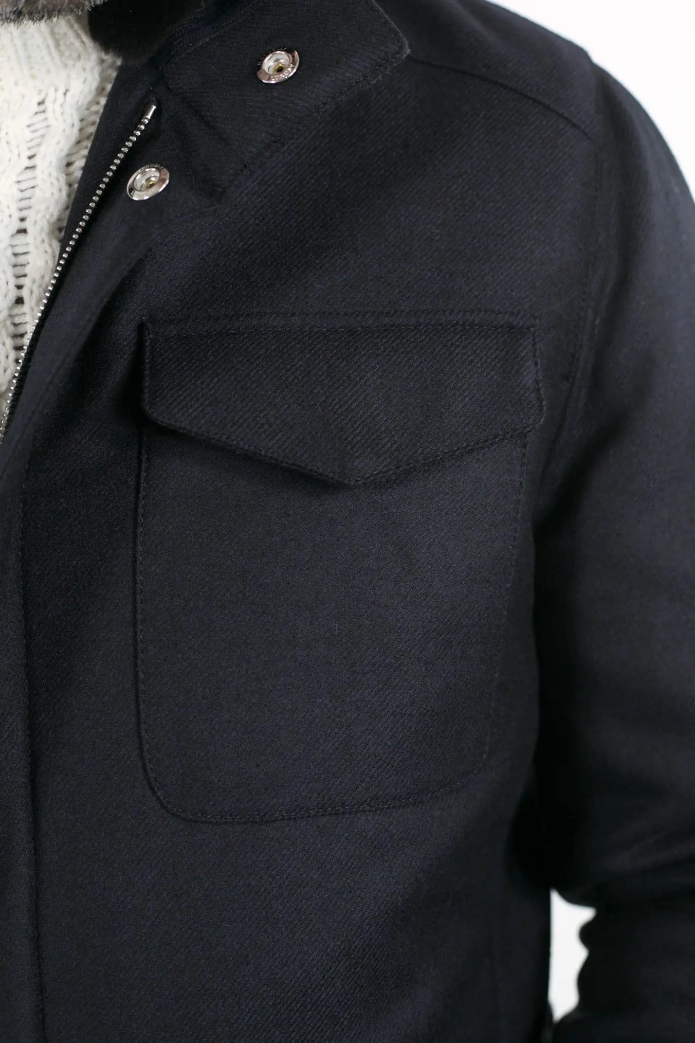 Field Jacket Lana Cashmere Tessuto Loro Piana Collo Visone Blu Scuro - Guarino Store