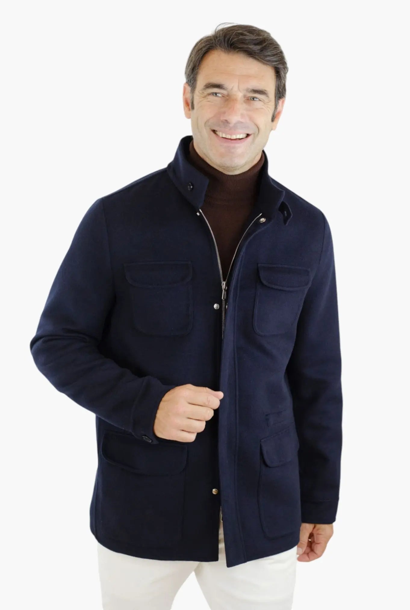 Field Jacket Tessuto Loro Piana Green Storm System Lana e Cashmere Double - Guarino Store