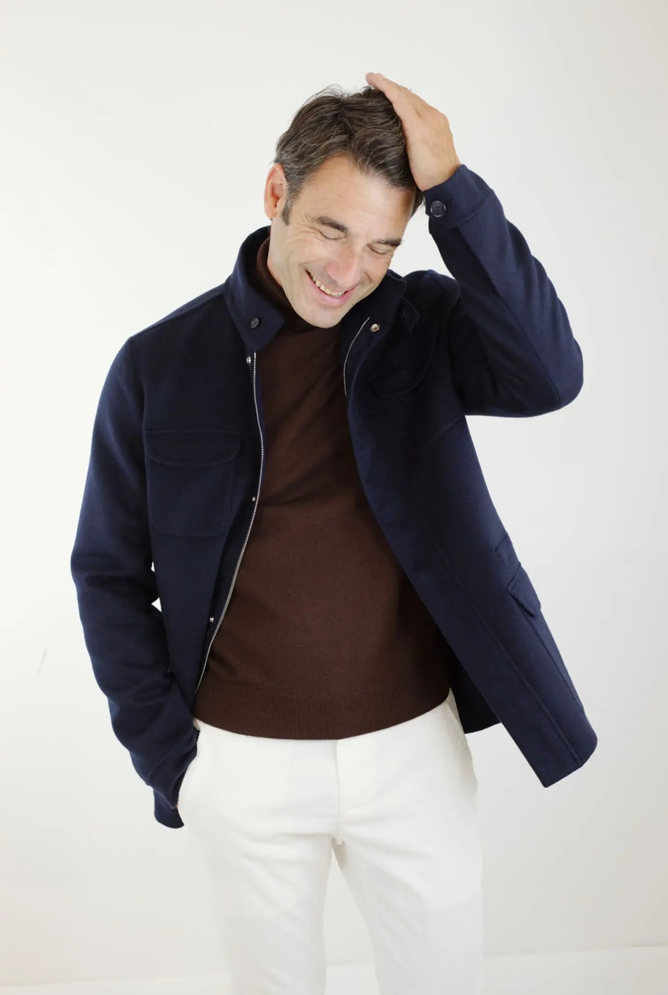 Field Jacket Tessuto Loro Piana Green Storm System Lana e Cashmere Double - Guarino Store