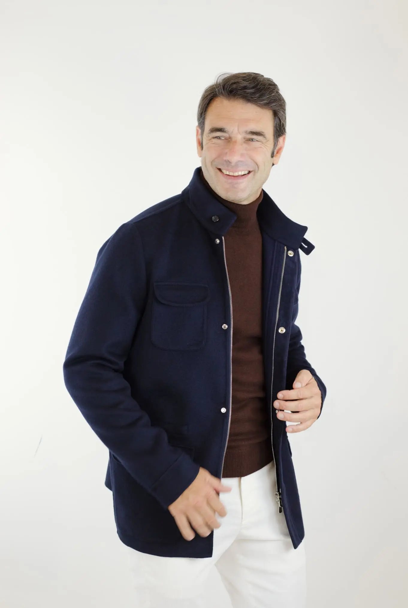 Field Jacket Tessuto Loro Piana Green Storm System Lana e Cashmere Double - Guarino Store