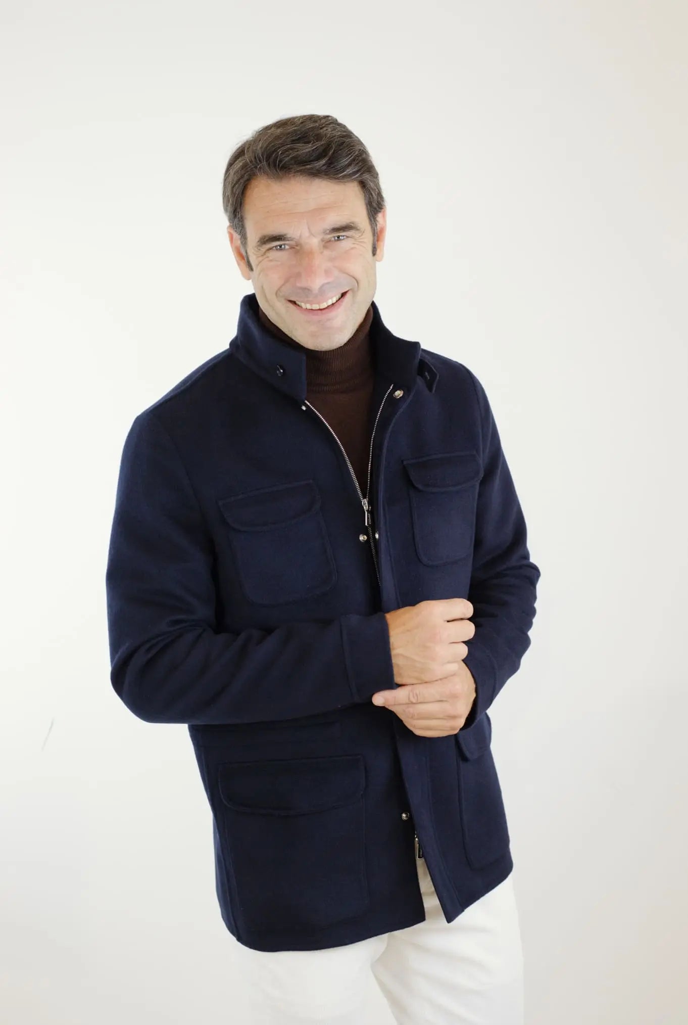 Field Jacket Tessuto Loro Piana Green Storm System Lana e Cashmere Double - Guarino Store