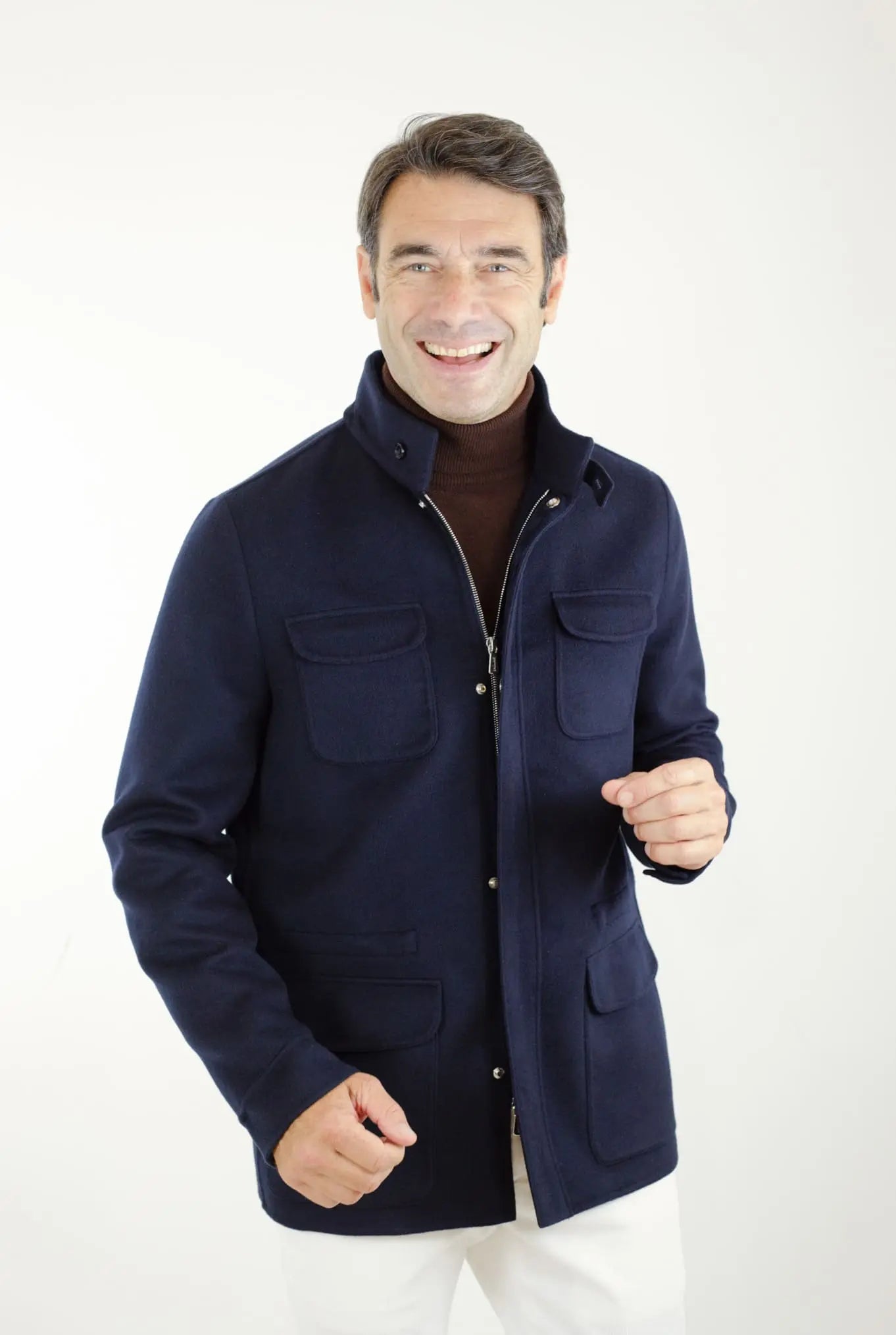 Field Jacket Tessuto Loro Piana Green Storm System Lana e Cashmere Double - Guarino Store