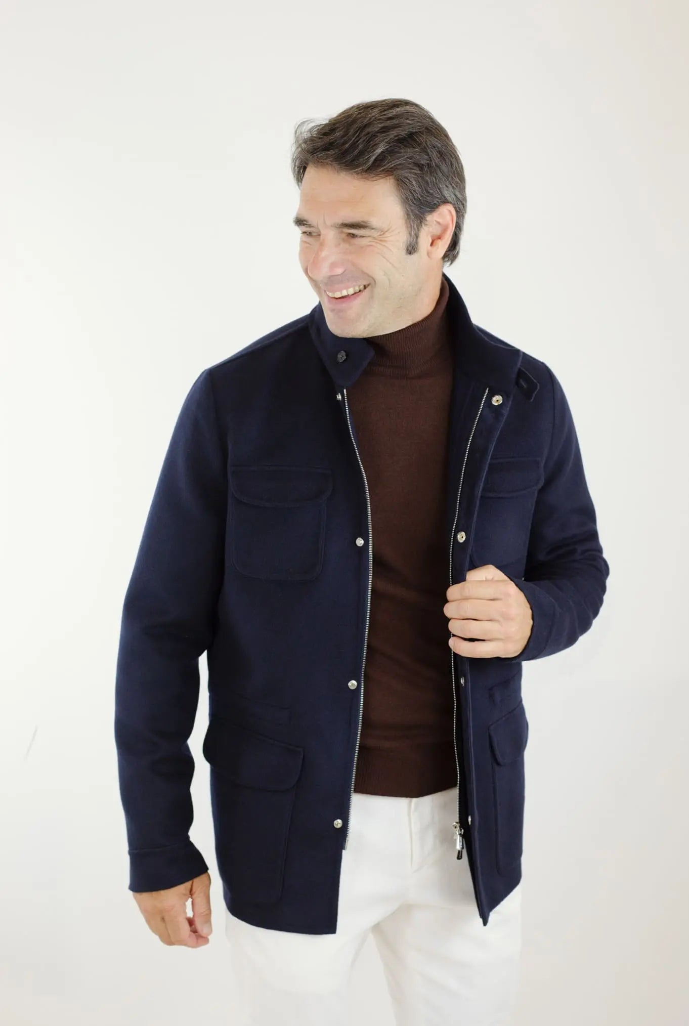 Field Jacket Tessuto Loro Piana Green Storm System Lana e Cashmere Double - Guarino Store