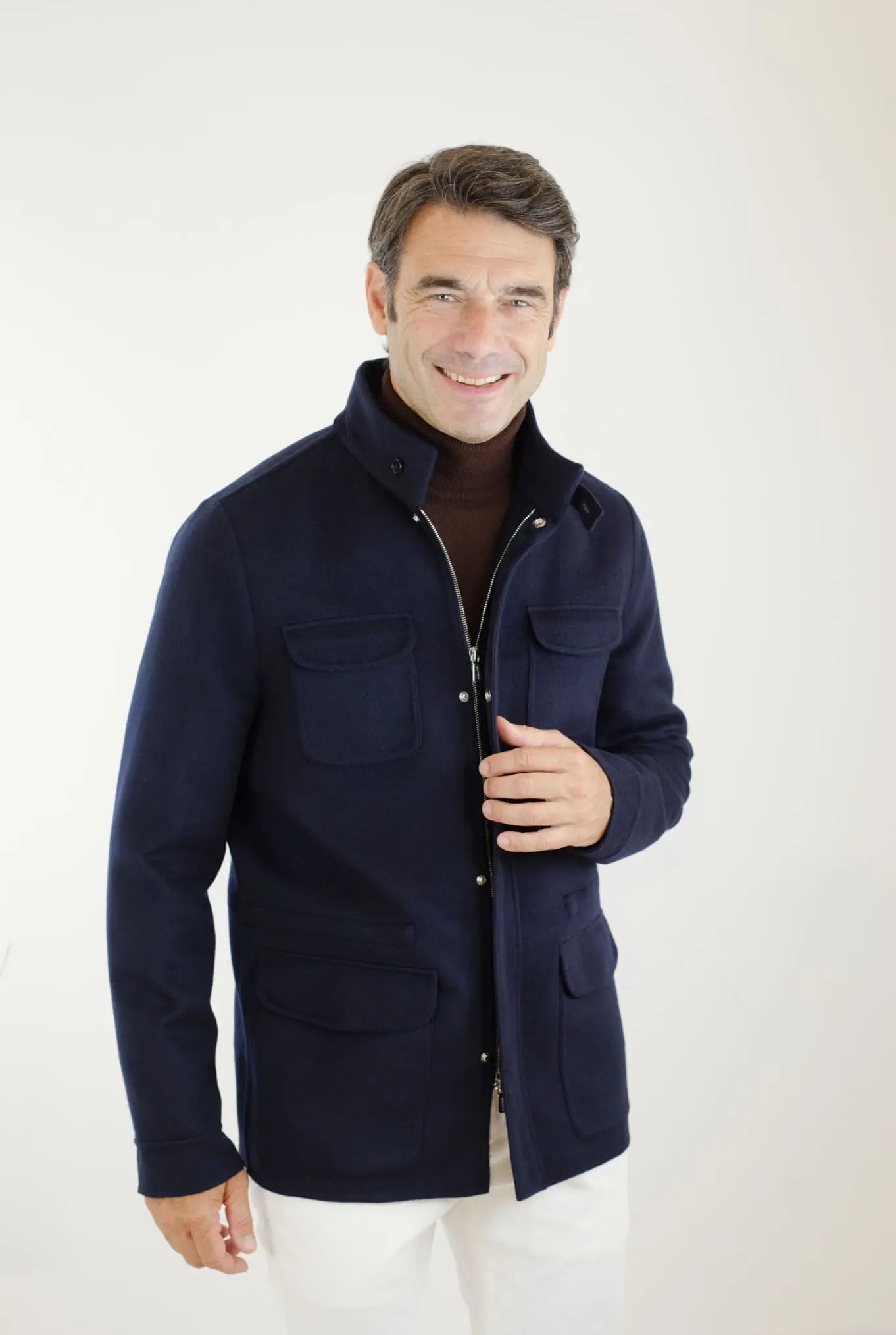 Field Jacket Tessuto Loro Piana Green Storm System Lana e Cashmere Double - Guarino Store