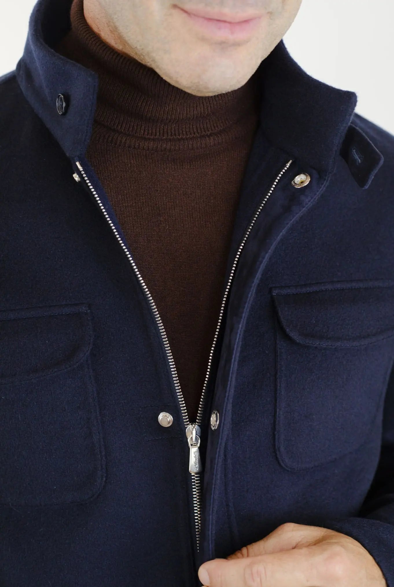 Field Jacket Tessuto Loro Piana Green Storm System Lana e Cashmere Double - Guarino Store