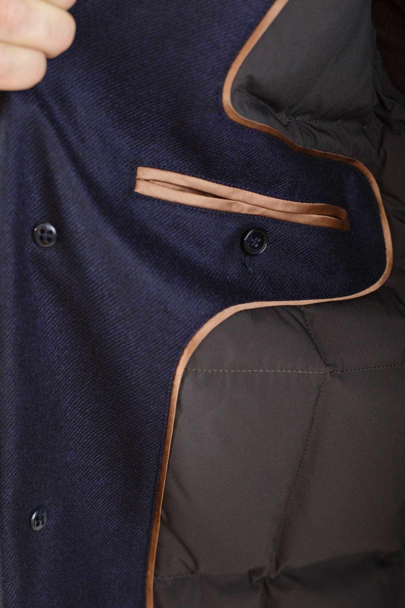 Giaccone Tessuto Loro Piana Imbottito Piuma D'Oca Blu - Guarino Store