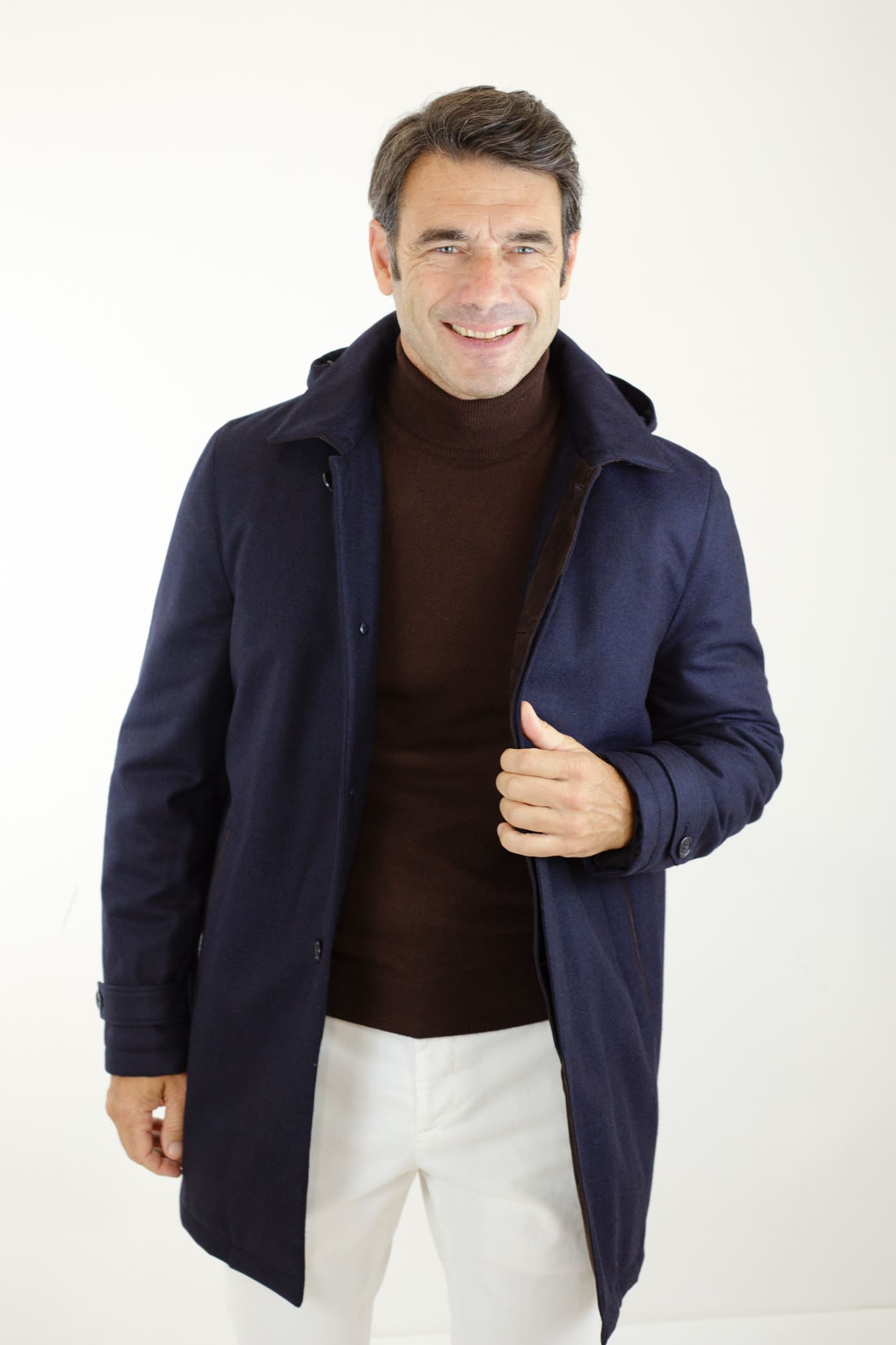 Giaccone Tessuto Loro Piana Imbottito Piuma D'Oca Blu - Guarino Store