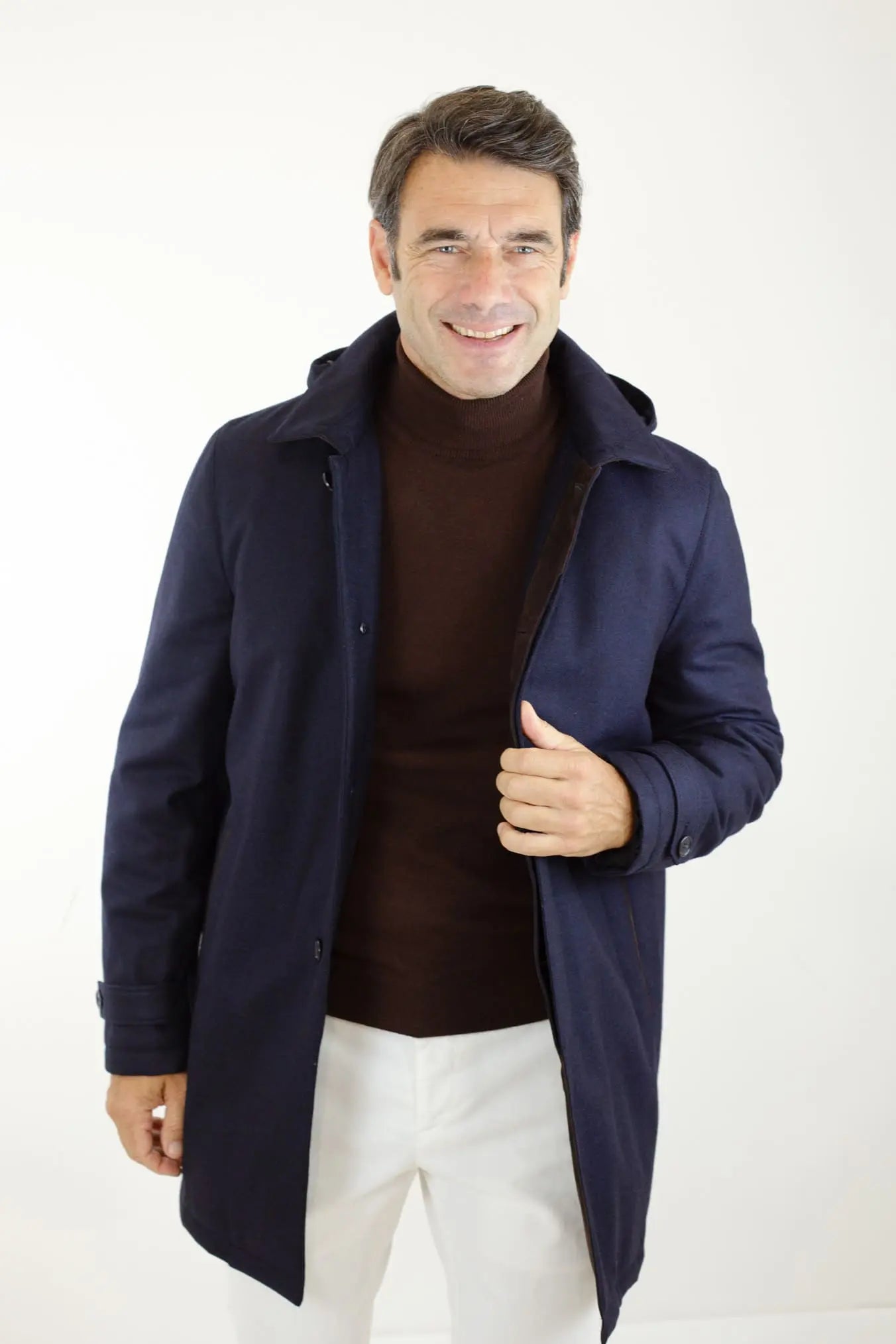 Giaccone Tessuto Loro Piana Imbottito Piuma D'Oca Blu - Guarino Store