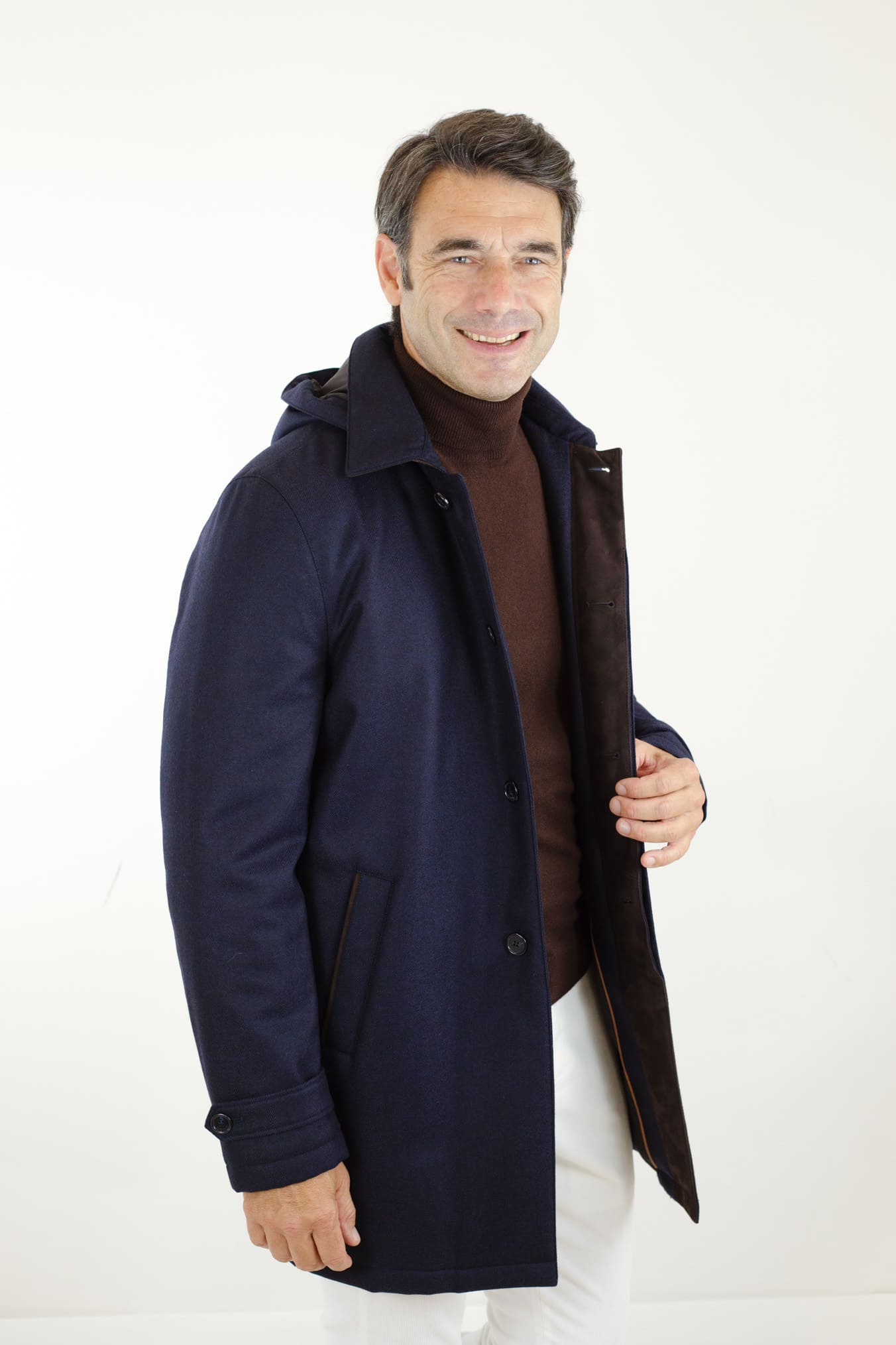 Giaccone Tessuto Loro Piana Imbottito Piuma D'Oca Blu - Guarino Store