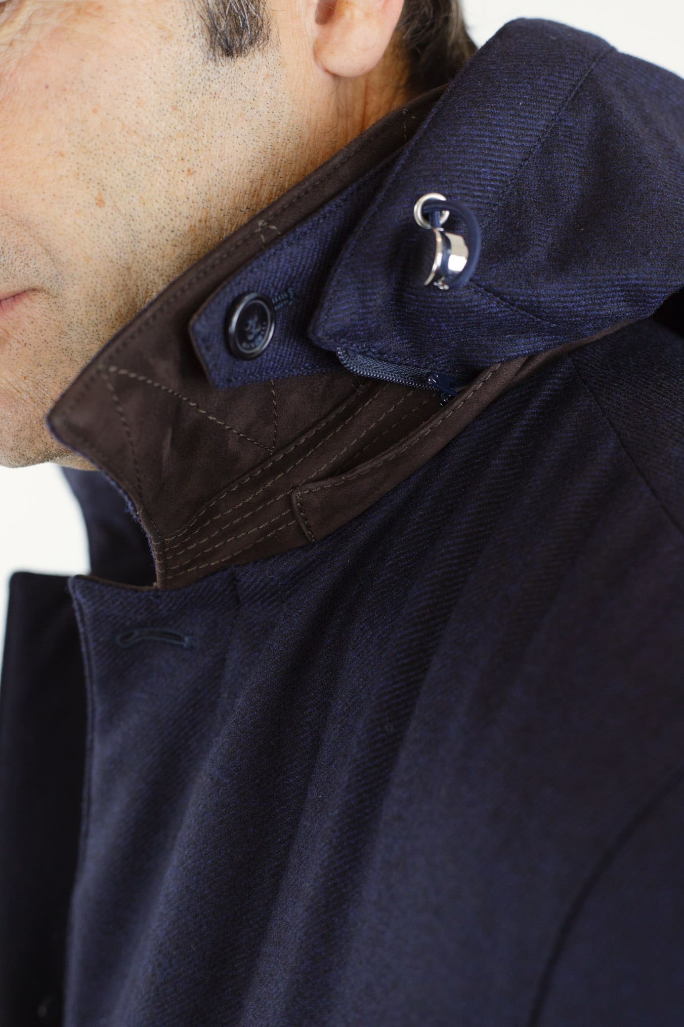 Giaccone Tessuto Loro Piana Imbottito Piuma D'Oca Blu - Guarino Store