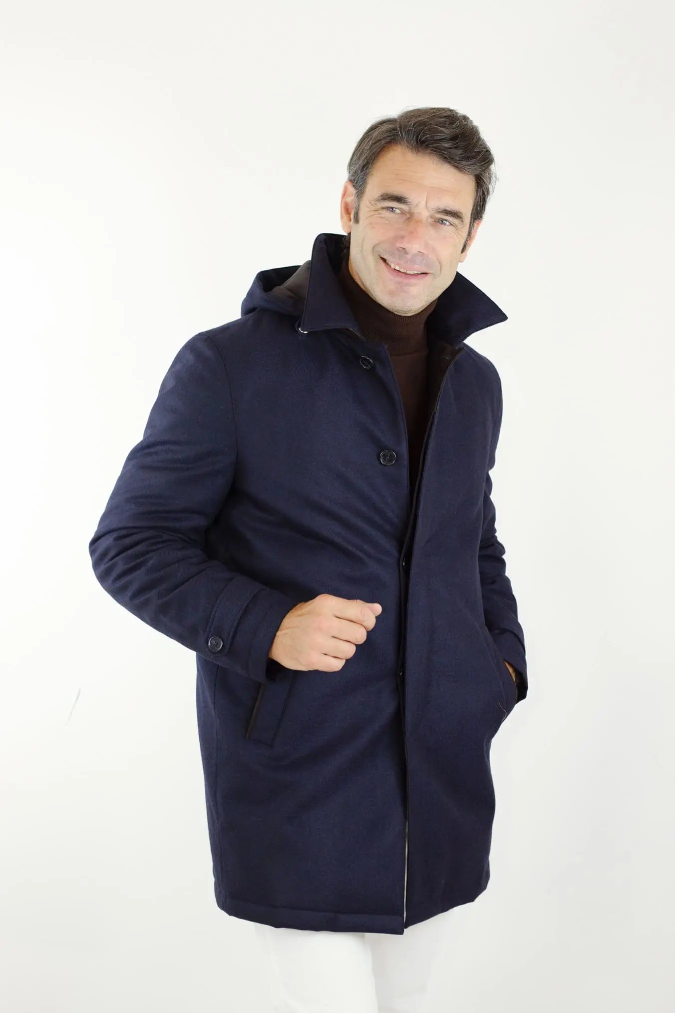 Giaccone Tessuto Loro Piana Imbottito Piuma D'Oca Blu - Guarino Store