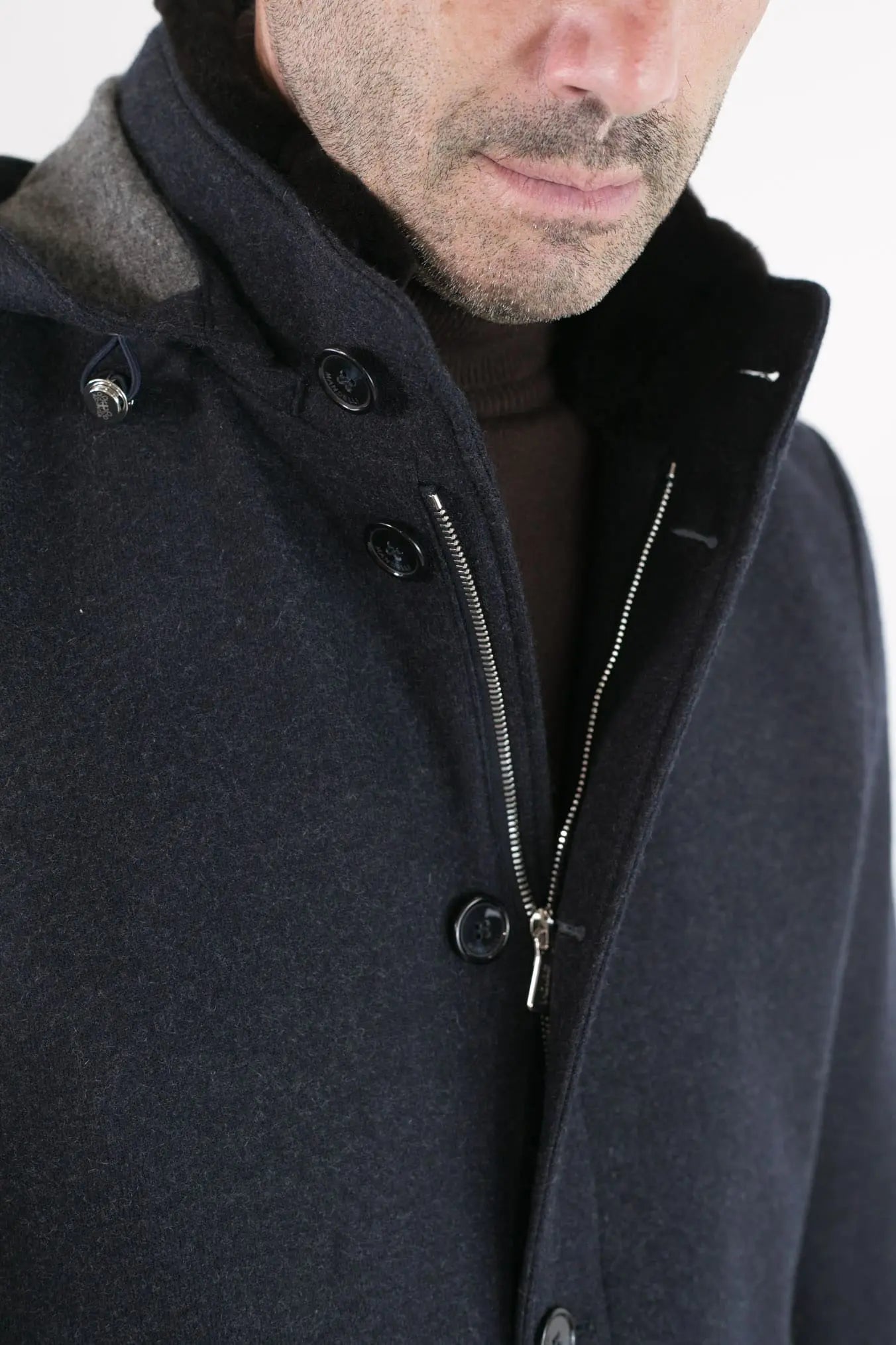 Cappotto in Jersey di Cashmere Cappuccio Removibile Blu - Guarino Store