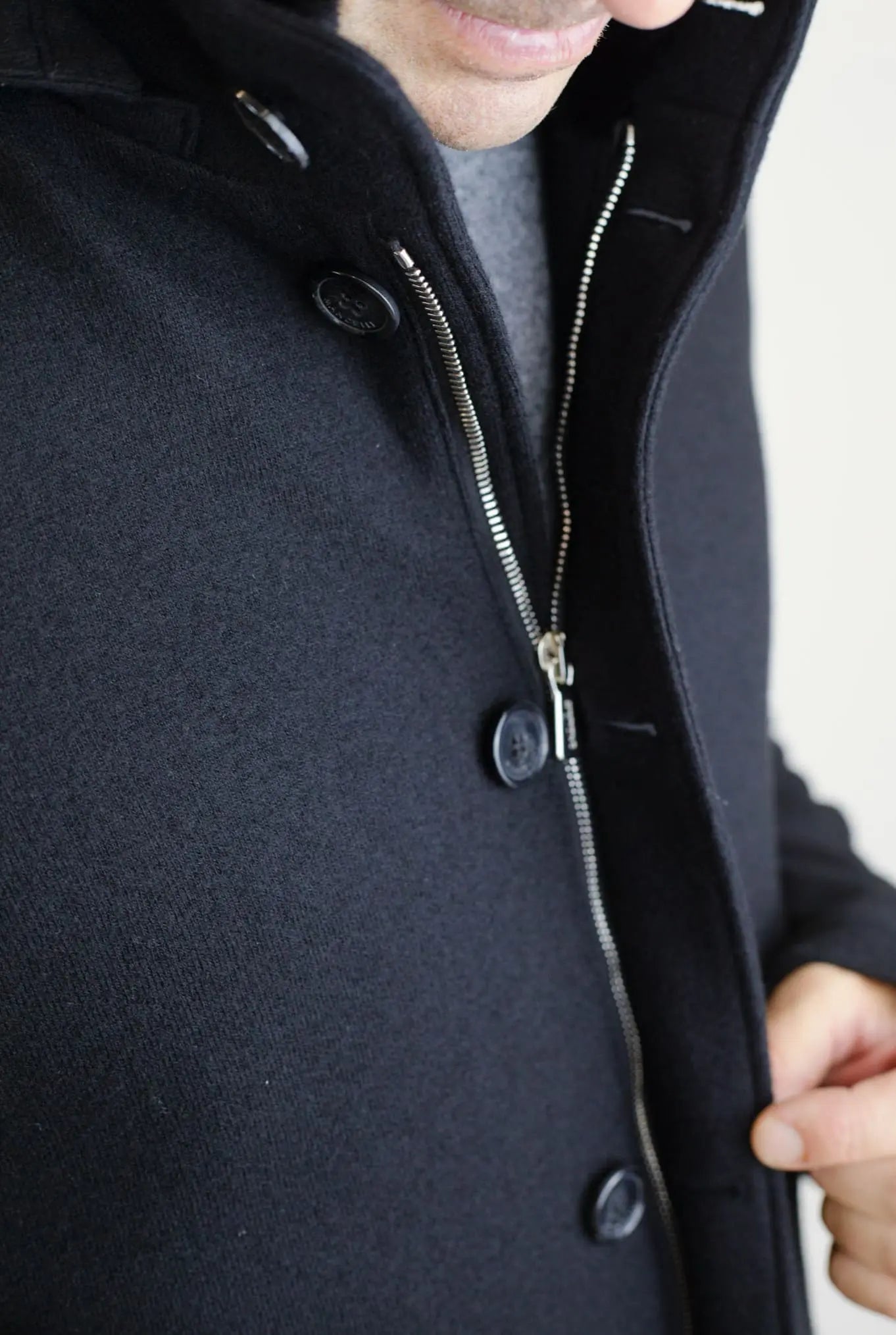 Cappotto in Jersey di Cashmere Cappuccio Removibile Nero - Guarino Store