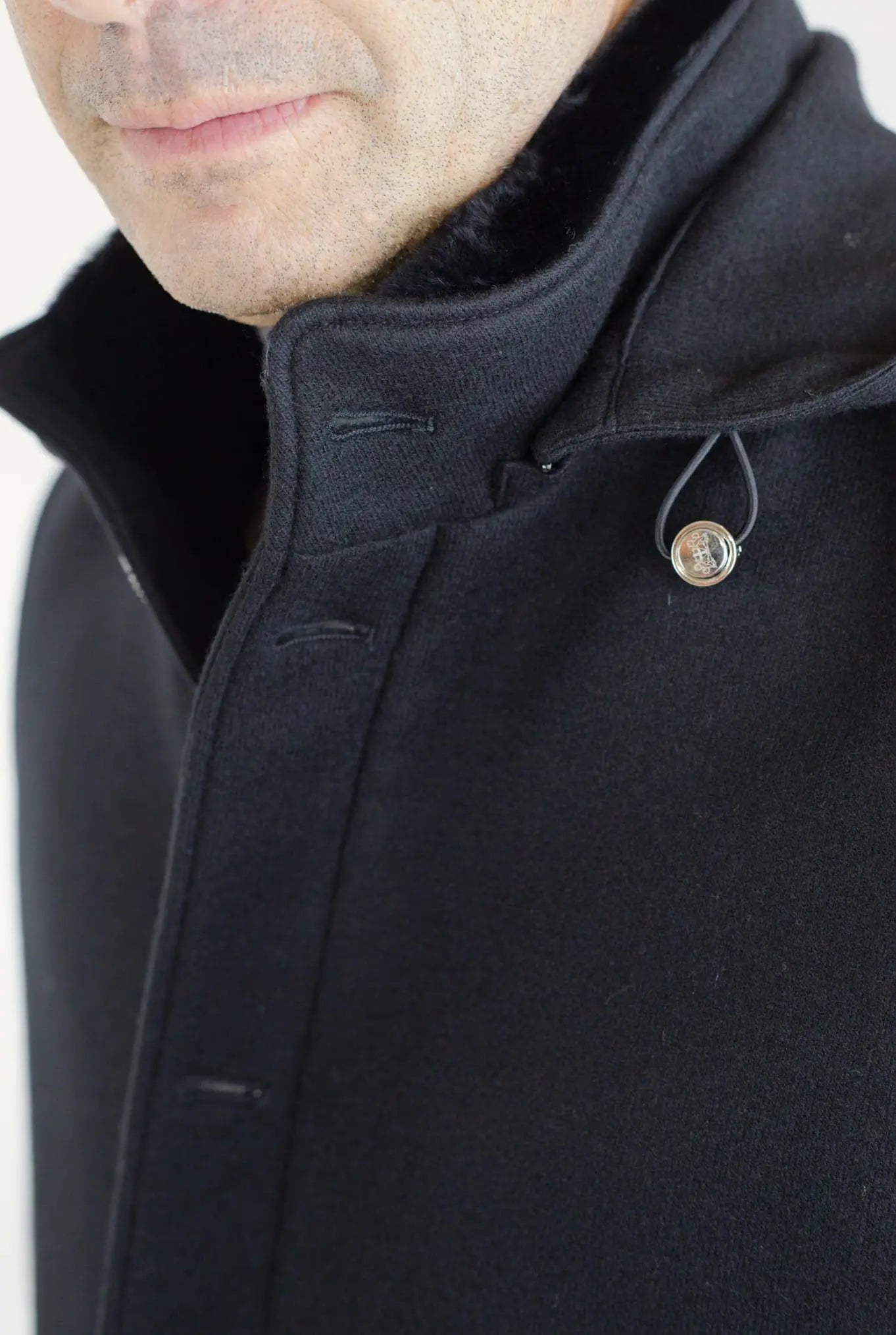 Cappotto in Jersey di Cashmere Cappuccio Removibile Nero - Guarino Store