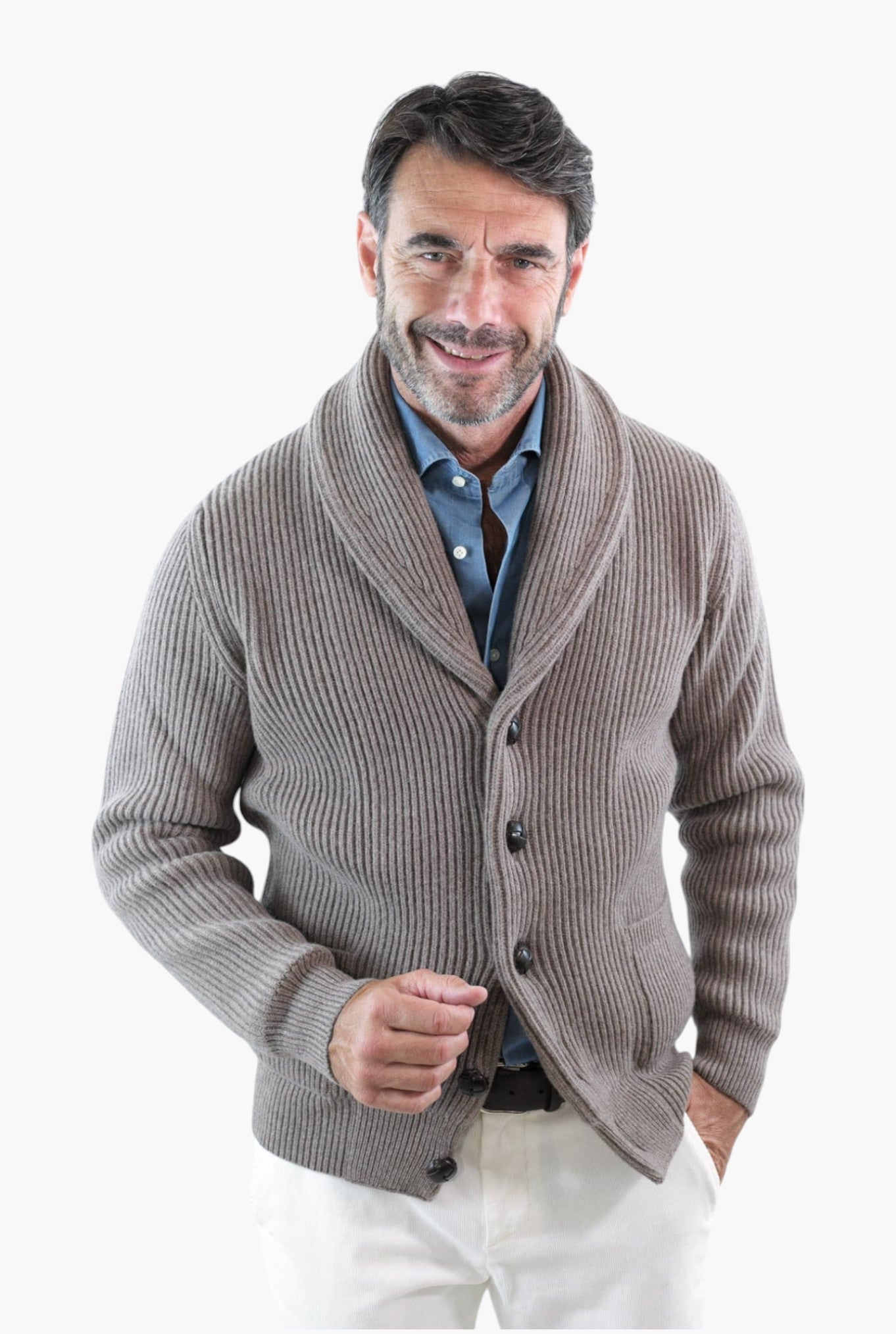 Cardigan Lana e Cashmere Tortora - Guarino Store