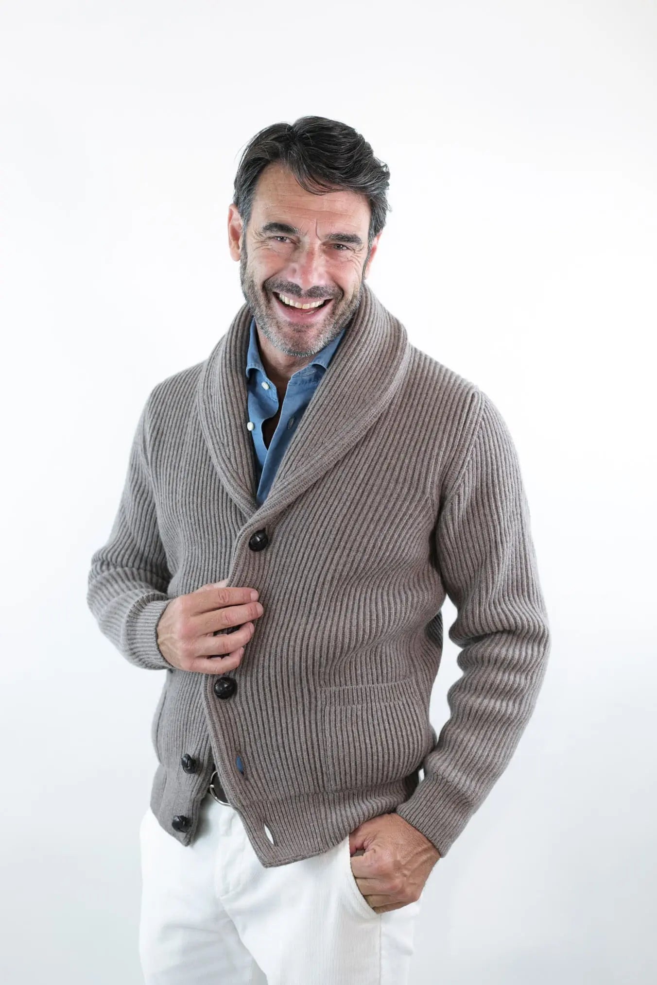Cardigan Lana e Cashmere Tortora - Guarino Store