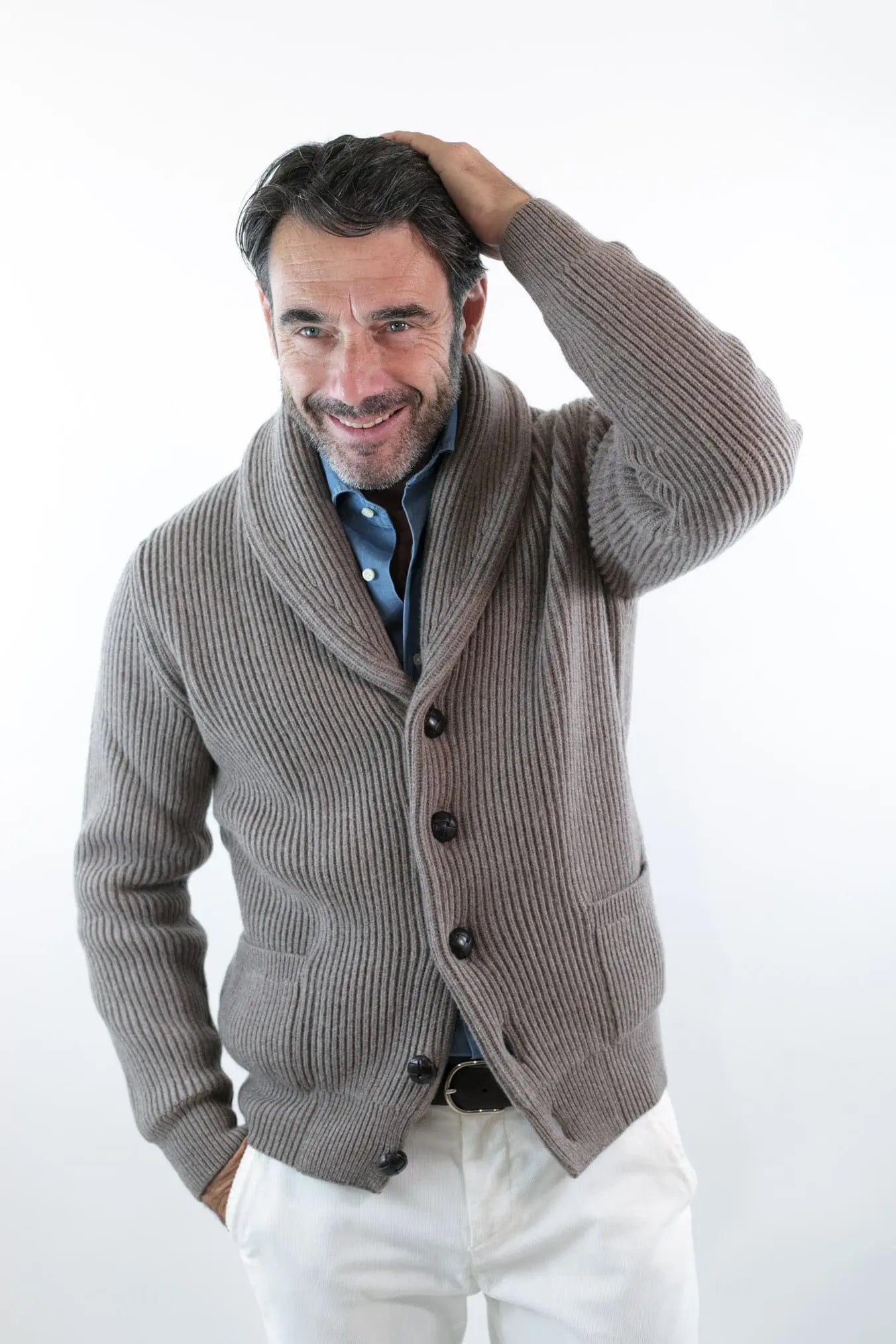 Cardigan Lana e Cashmere Tortora - Guarino Store