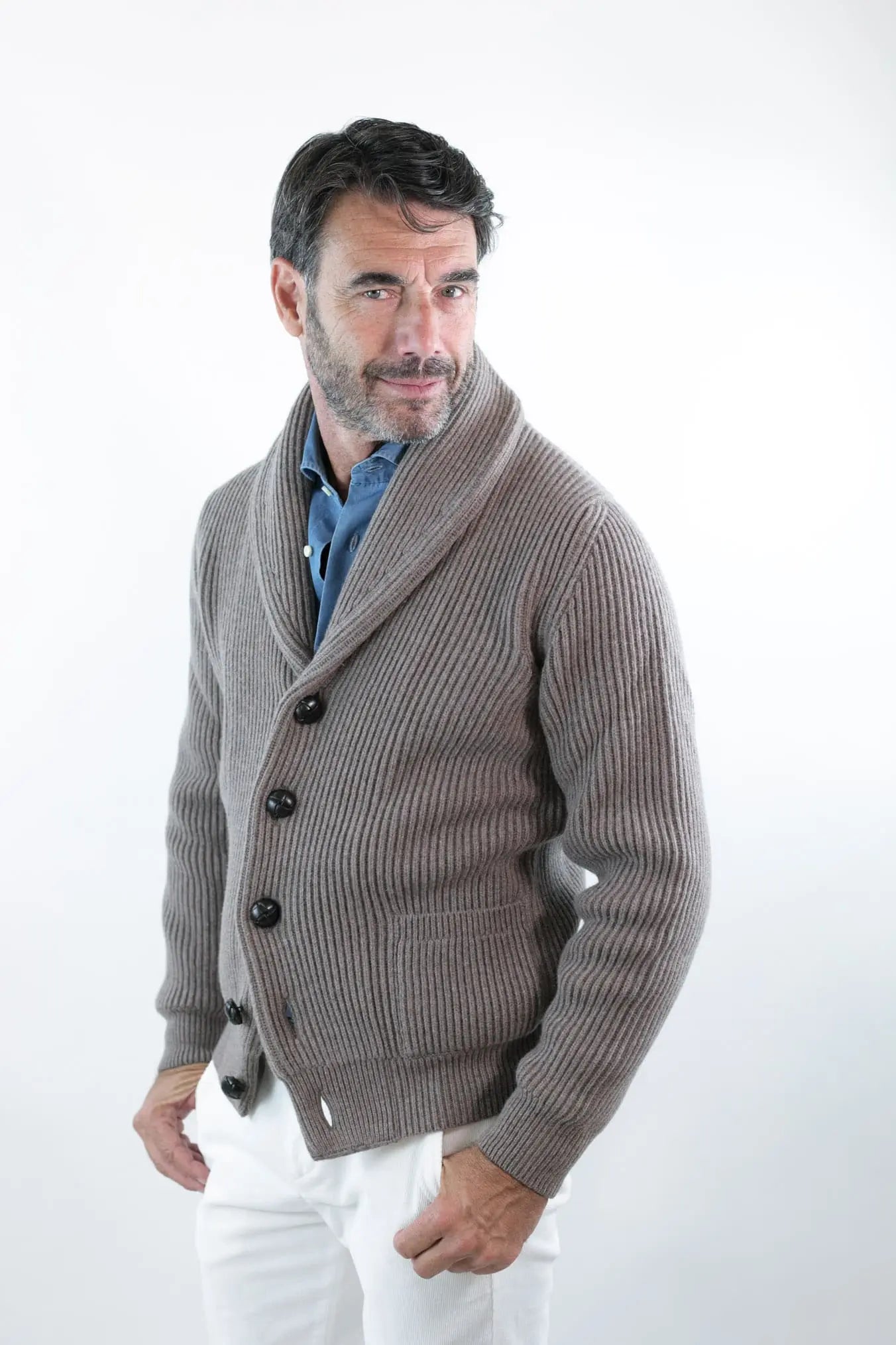 Cardigan Lana e Cashmere Tortora - Guarino Store