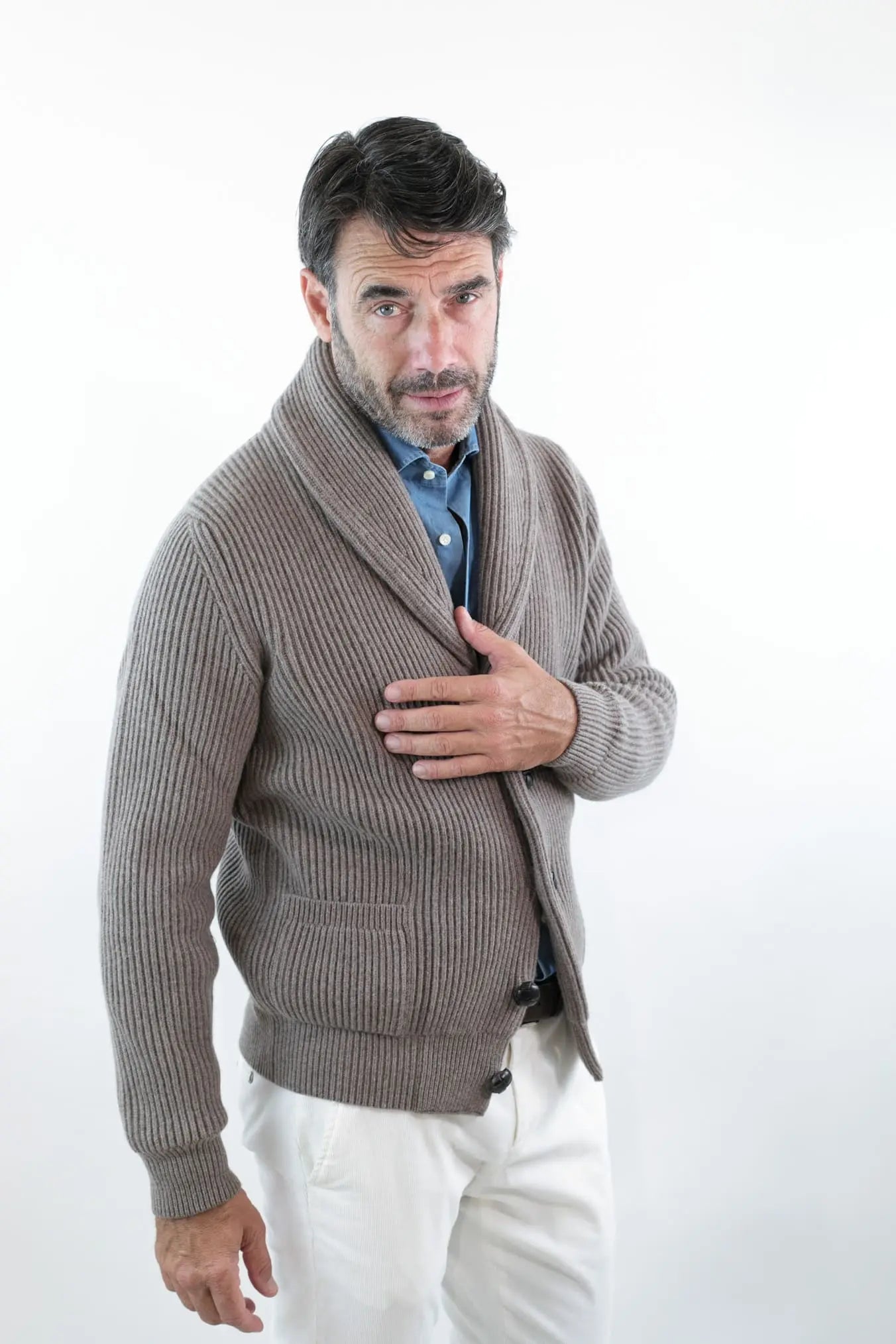 Cardigan Lana e Cashmere Tortora - Guarino Store