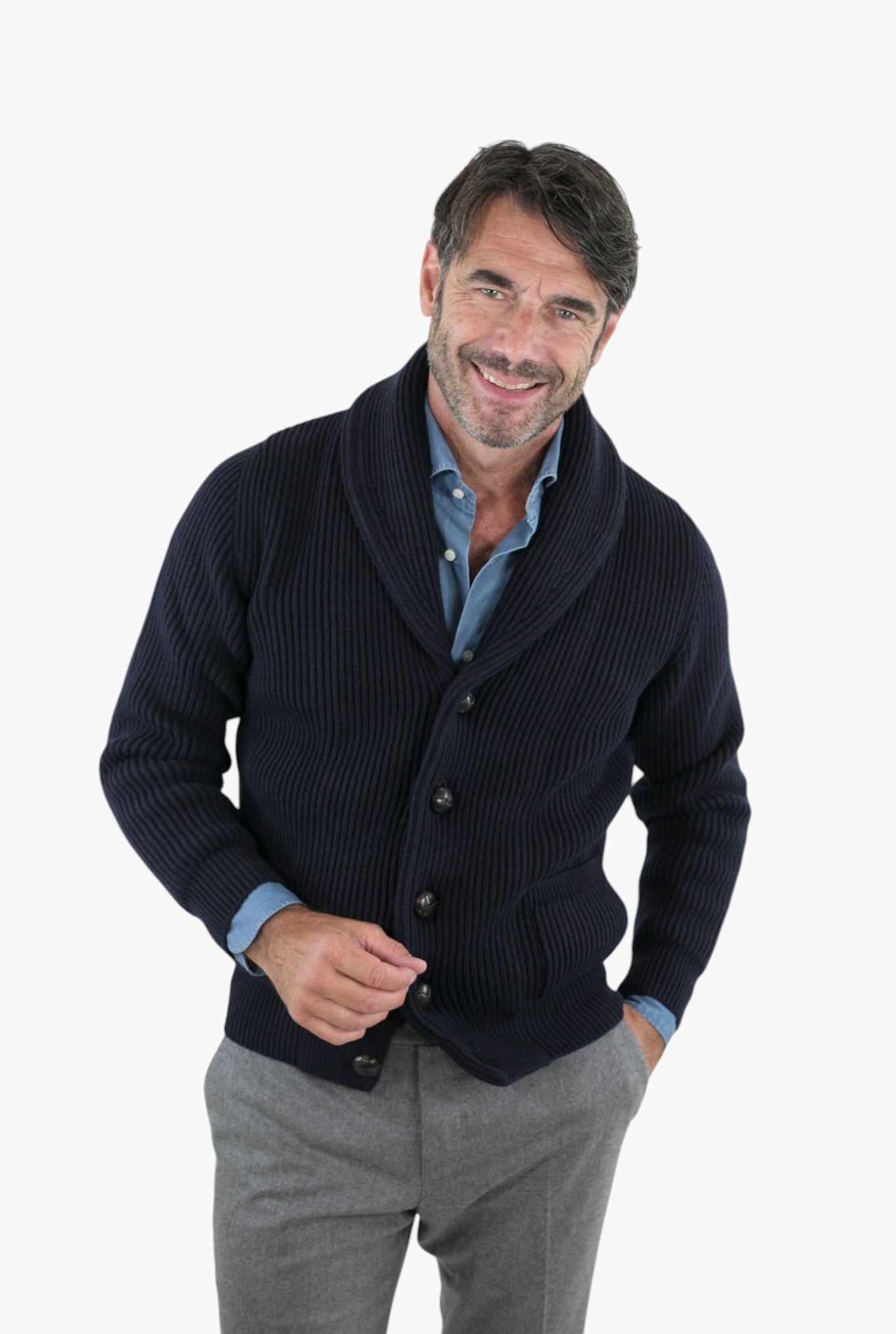 Cardigan Lana e Cashmere Blu Navy - Guarino Store
