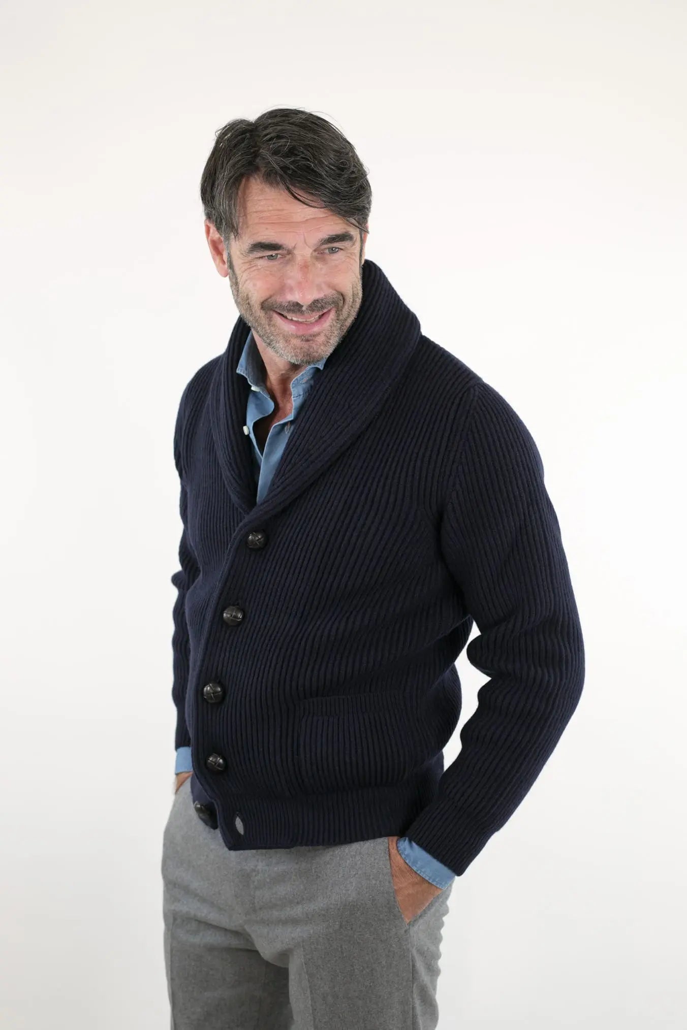 Cardigan Lana e Cashmere Blu Navy - Guarino Store