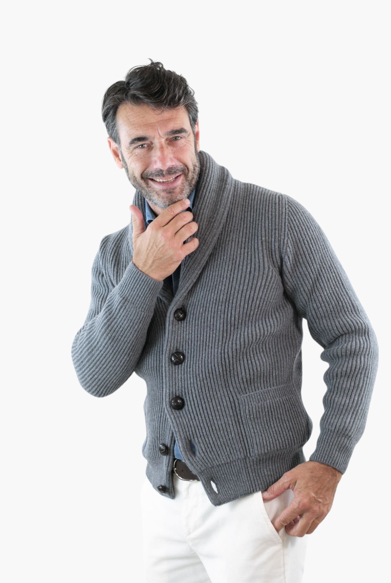 Cardigan Lana e Cashmere Grigio - Guarino Store