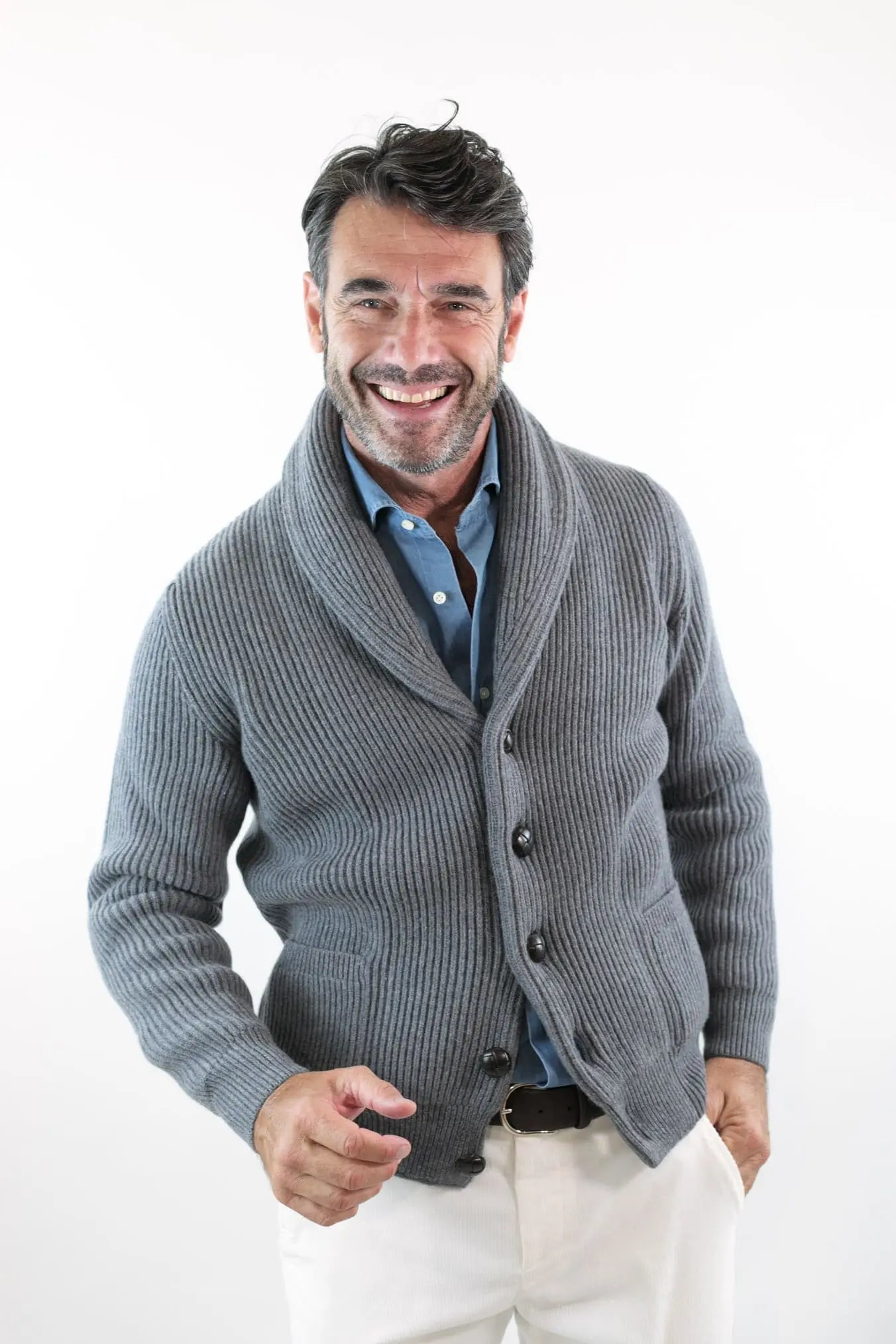 Cardigan Lana e Cashmere Grigio - Guarino Store