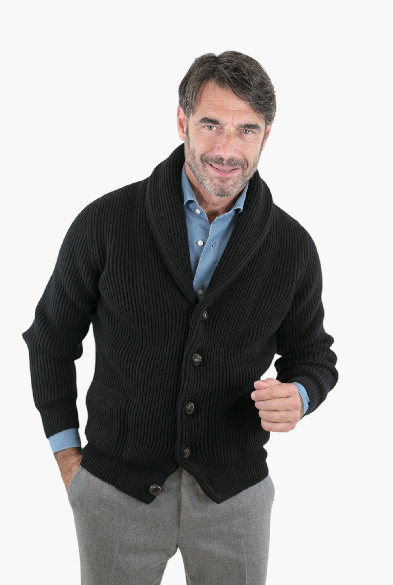 Cardigan Lana e Cashmere Nero - Guarino Store