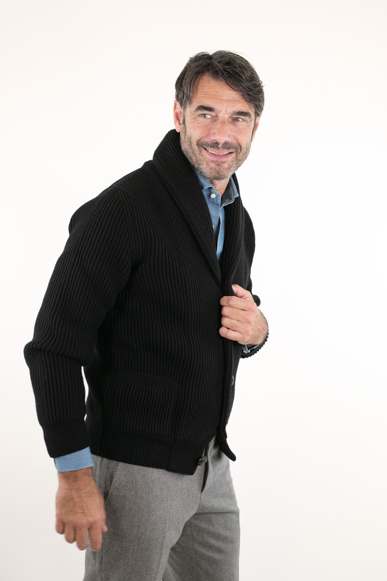 Cardigan Lana e Cashmere Nero - Guarino Store