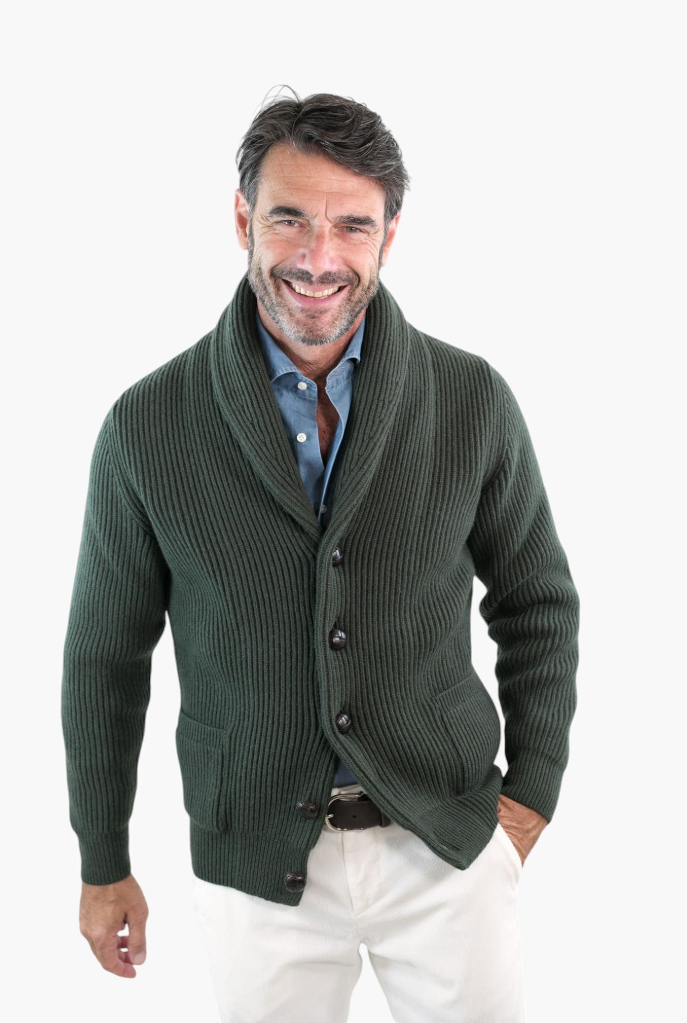 Cardigan Lana e Cashmere Verde - Guarino Store