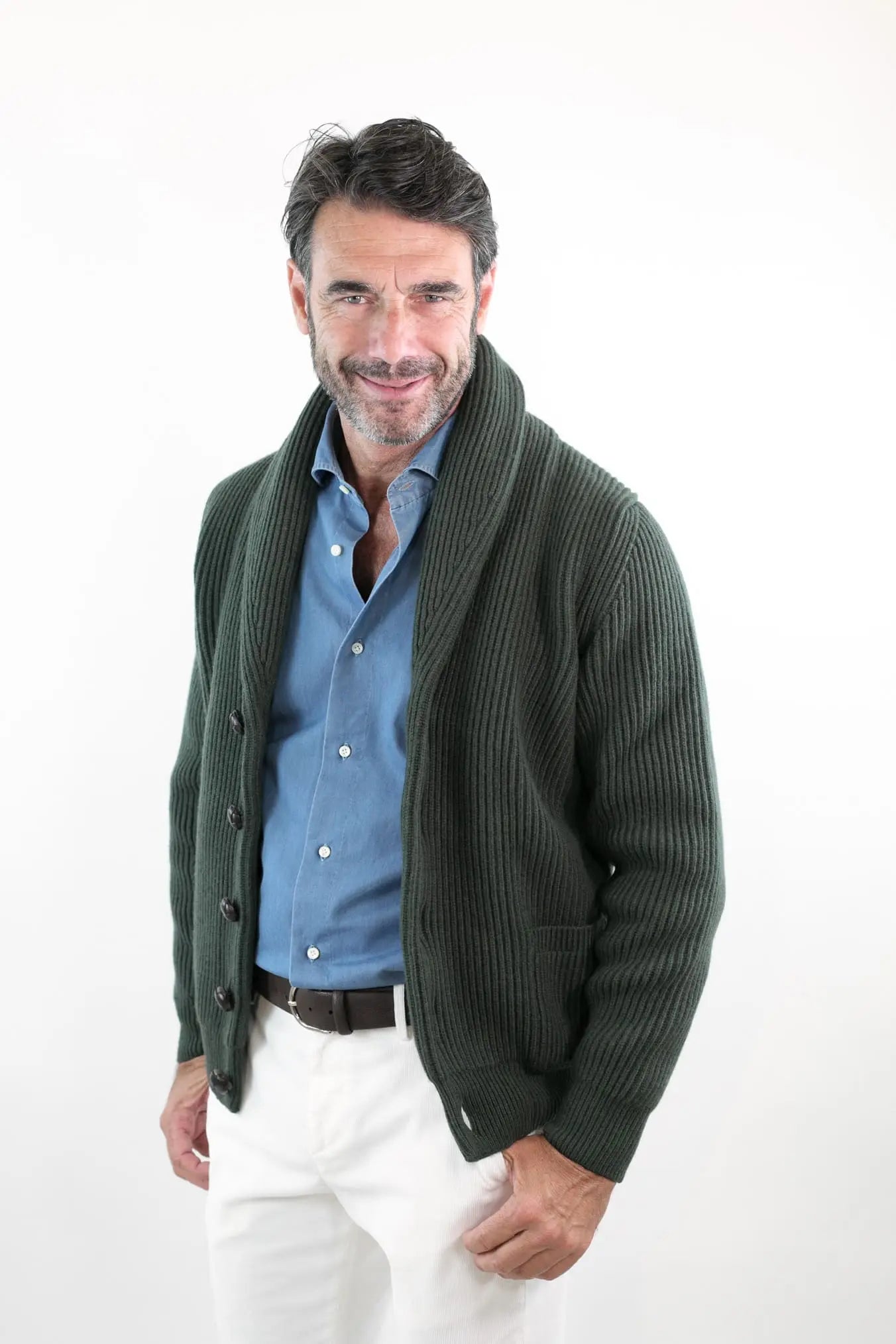 Cardigan Lana e Cashmere Verde - Guarino Store