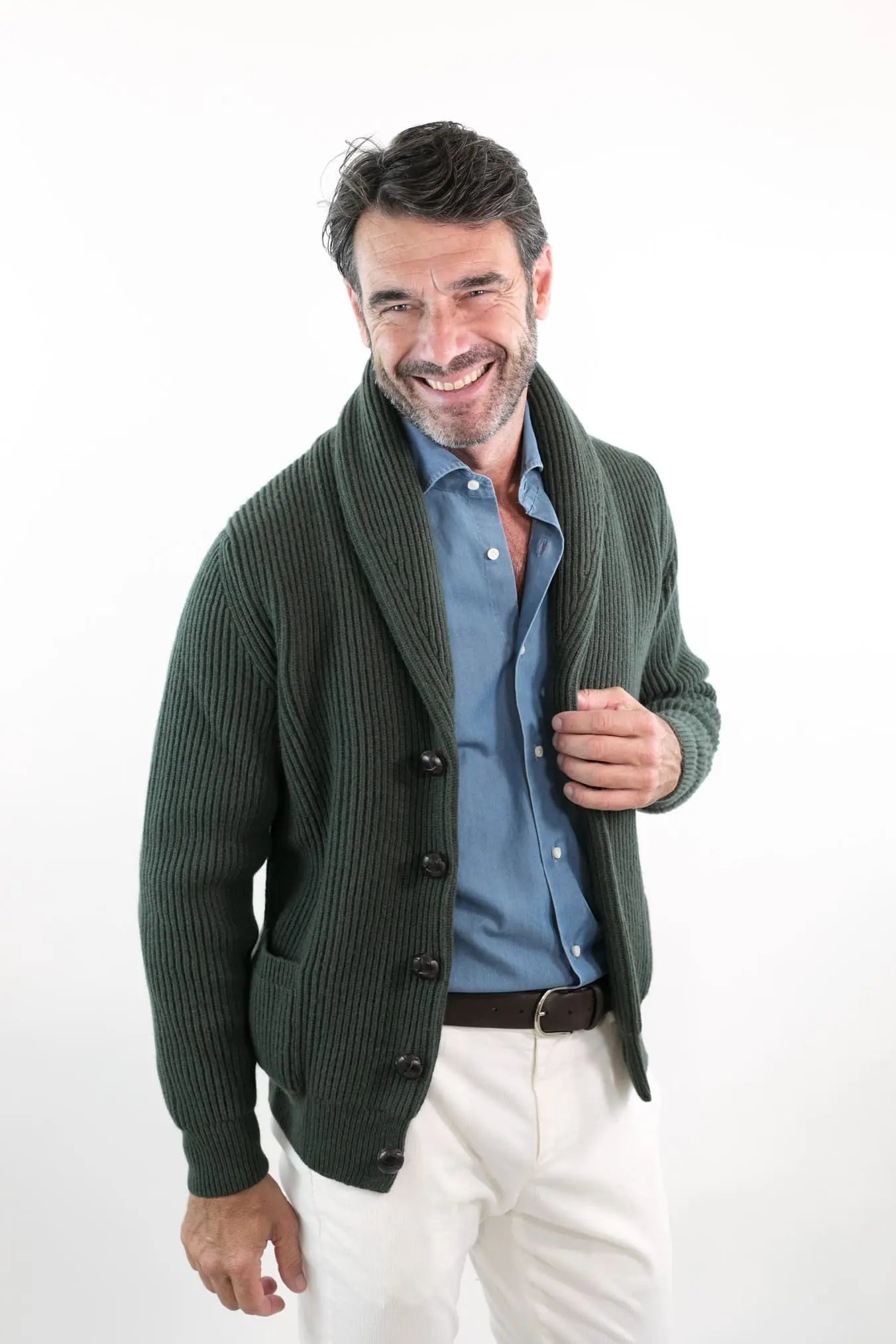 Cardigan Lana e Cashmere Verde - Guarino Store