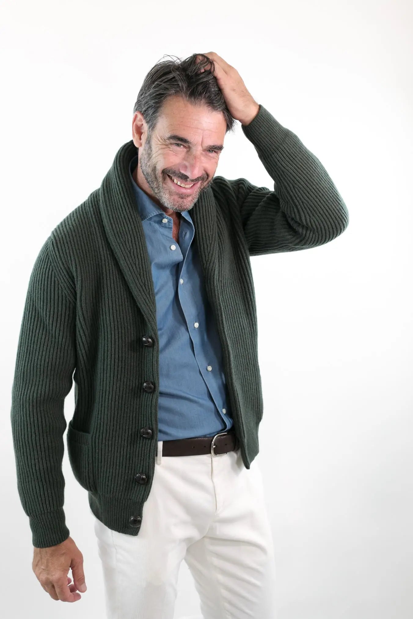 Cardigan Lana e Cashmere Verde - Guarino Store