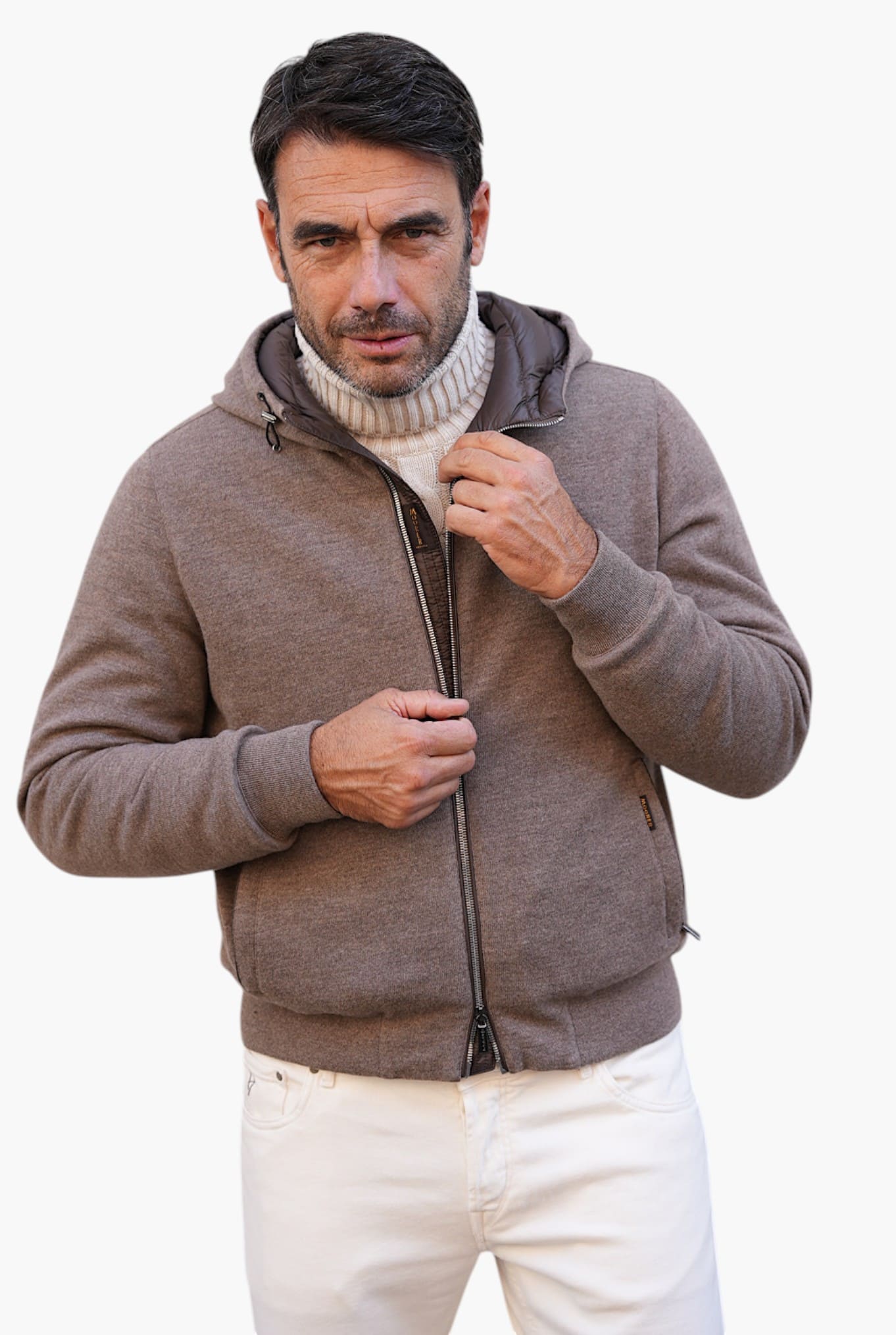 MOORER Bomber in Maglia e Piuma D'oca Beige