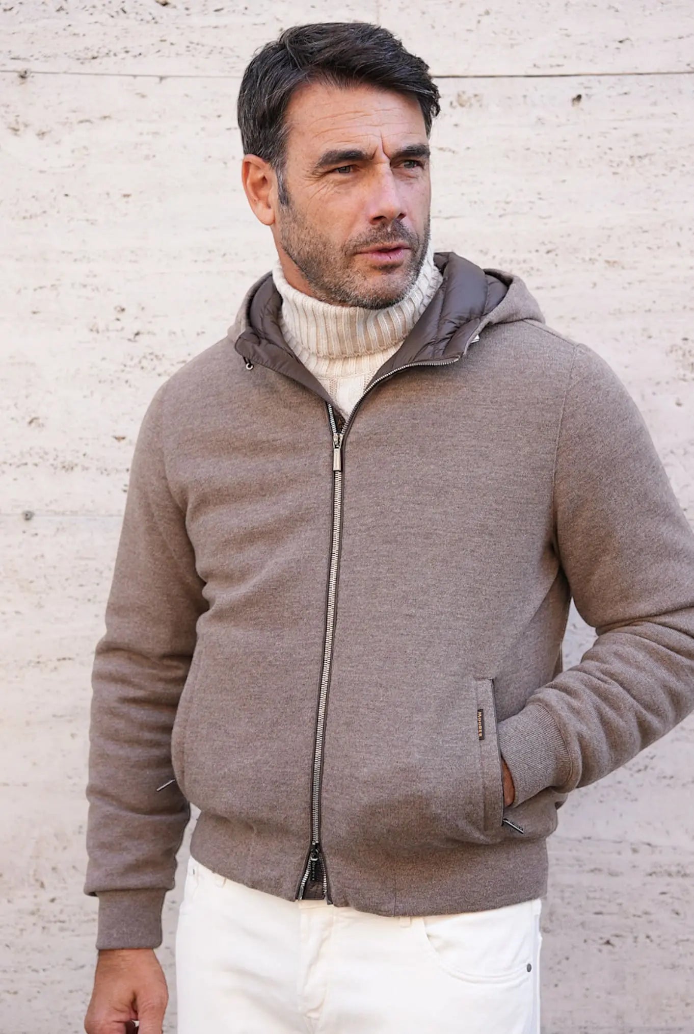 MOORER Bomber in Maglia e Piuma D'oca Beige