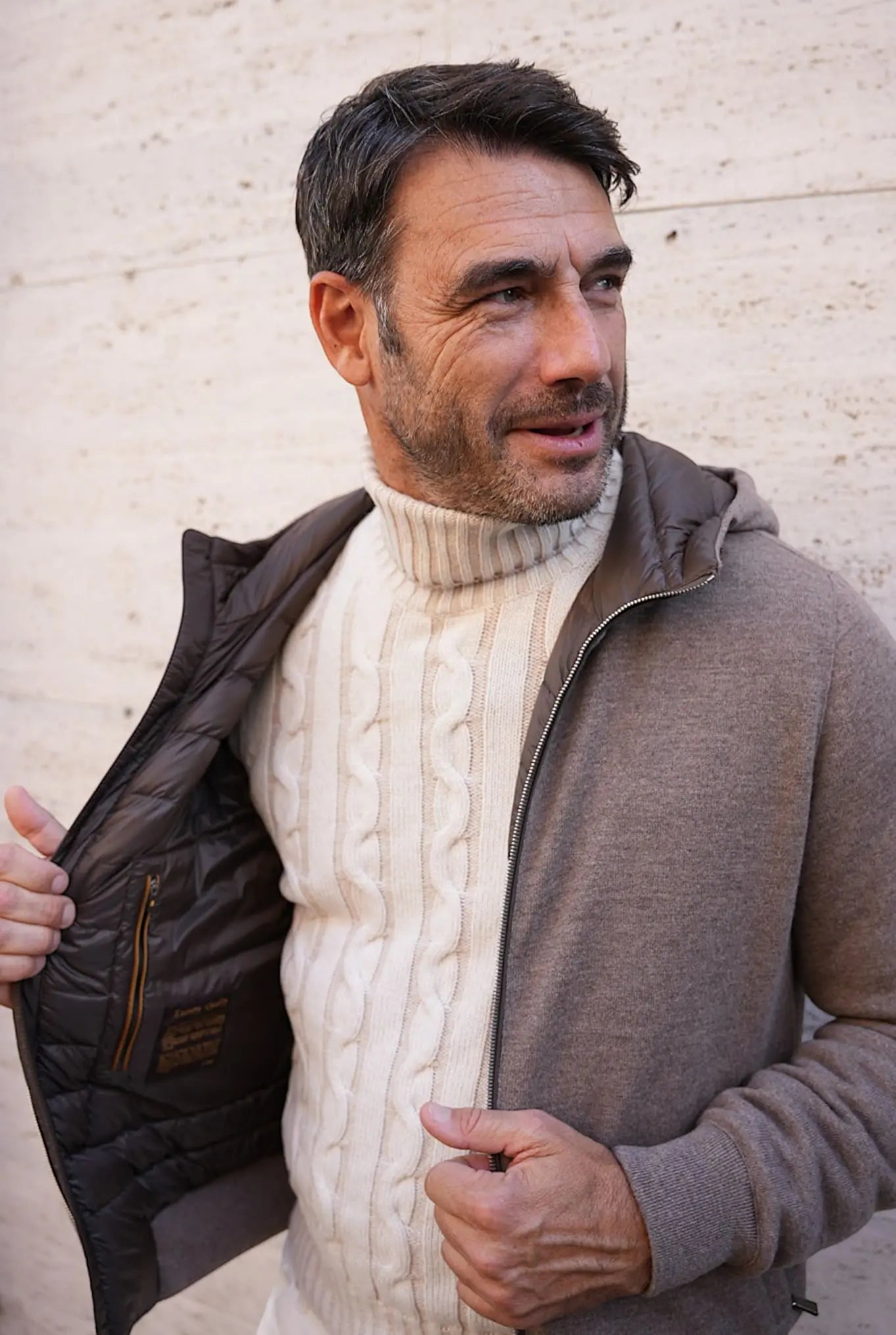 MOORER Bomber in Maglia e Piuma D'oca Beige