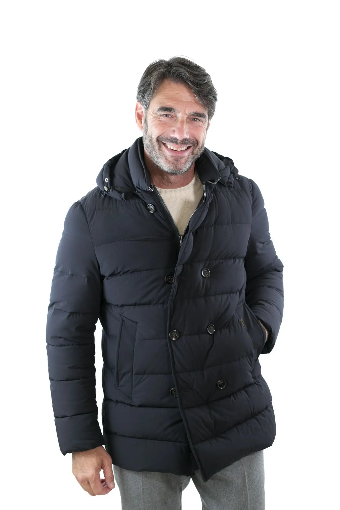 MOORER Peacot Doppiopetto Imbottito Piuma d'Oca Blu