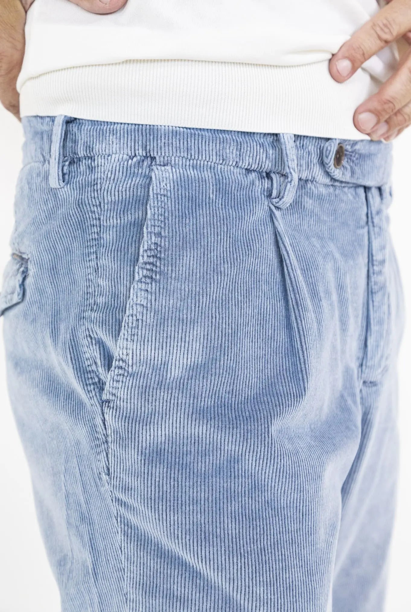 Pantaloni Velluto Lavato Azzurro - Guarino Store