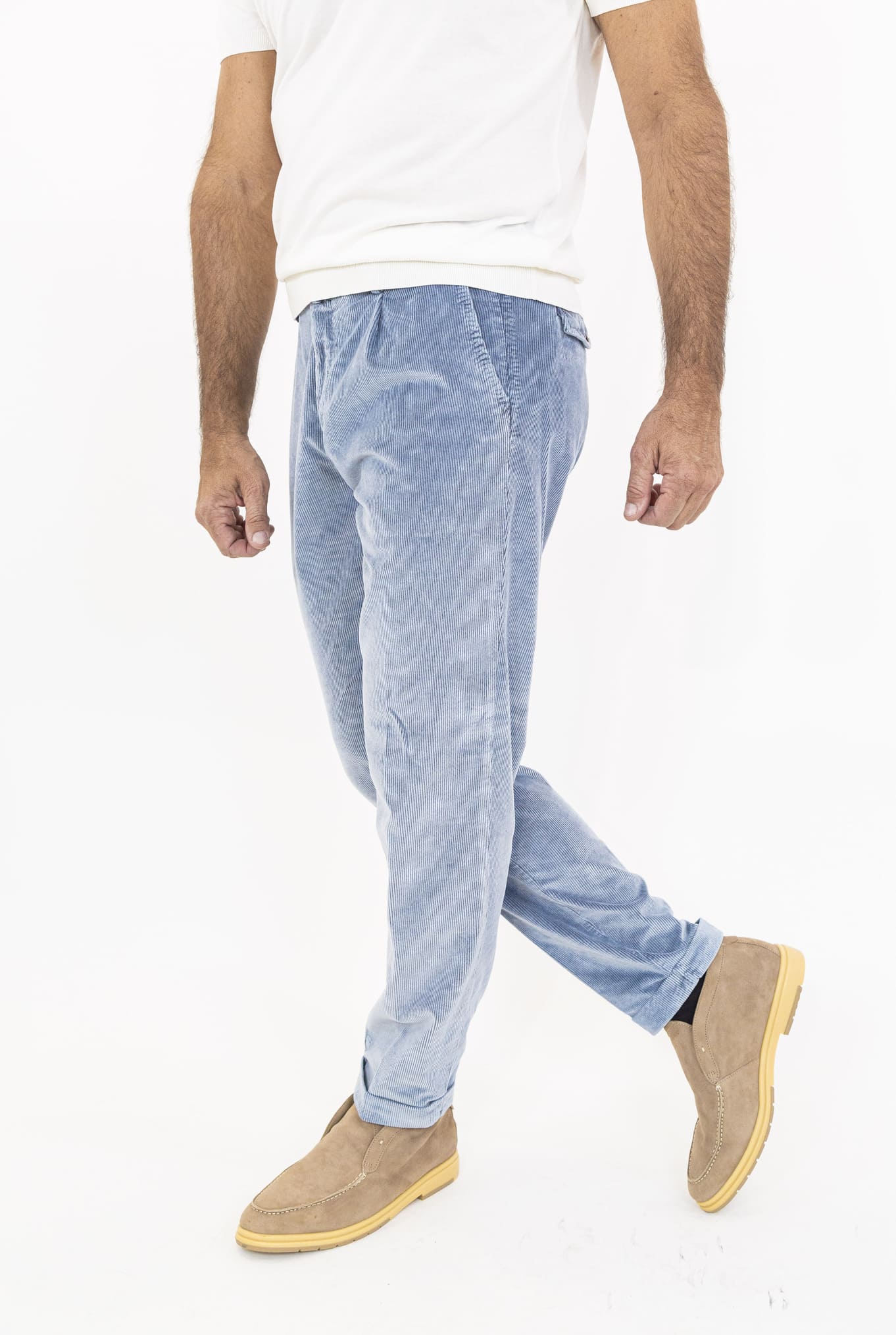Pantaloni Velluto Lavato Azzurro - Guarino Store