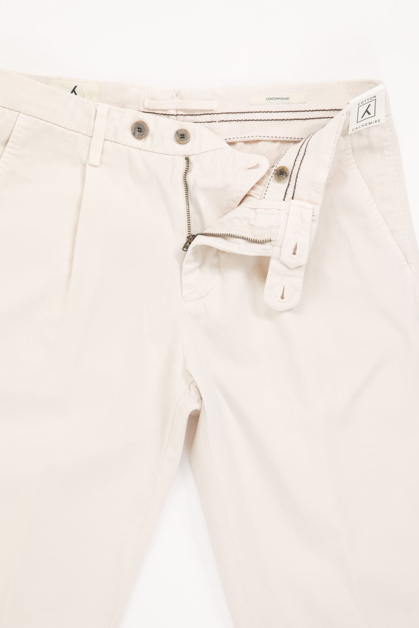 MYTHS Pantaloni Chino in Cotone e Cashmere Bianco Panna