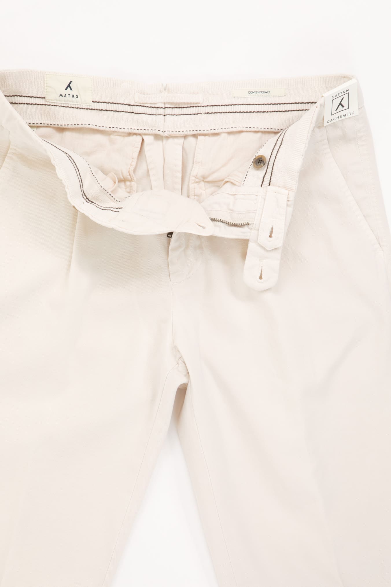 MYTHS Pantaloni Chino in Cotone e Cashmere Bianco Panna