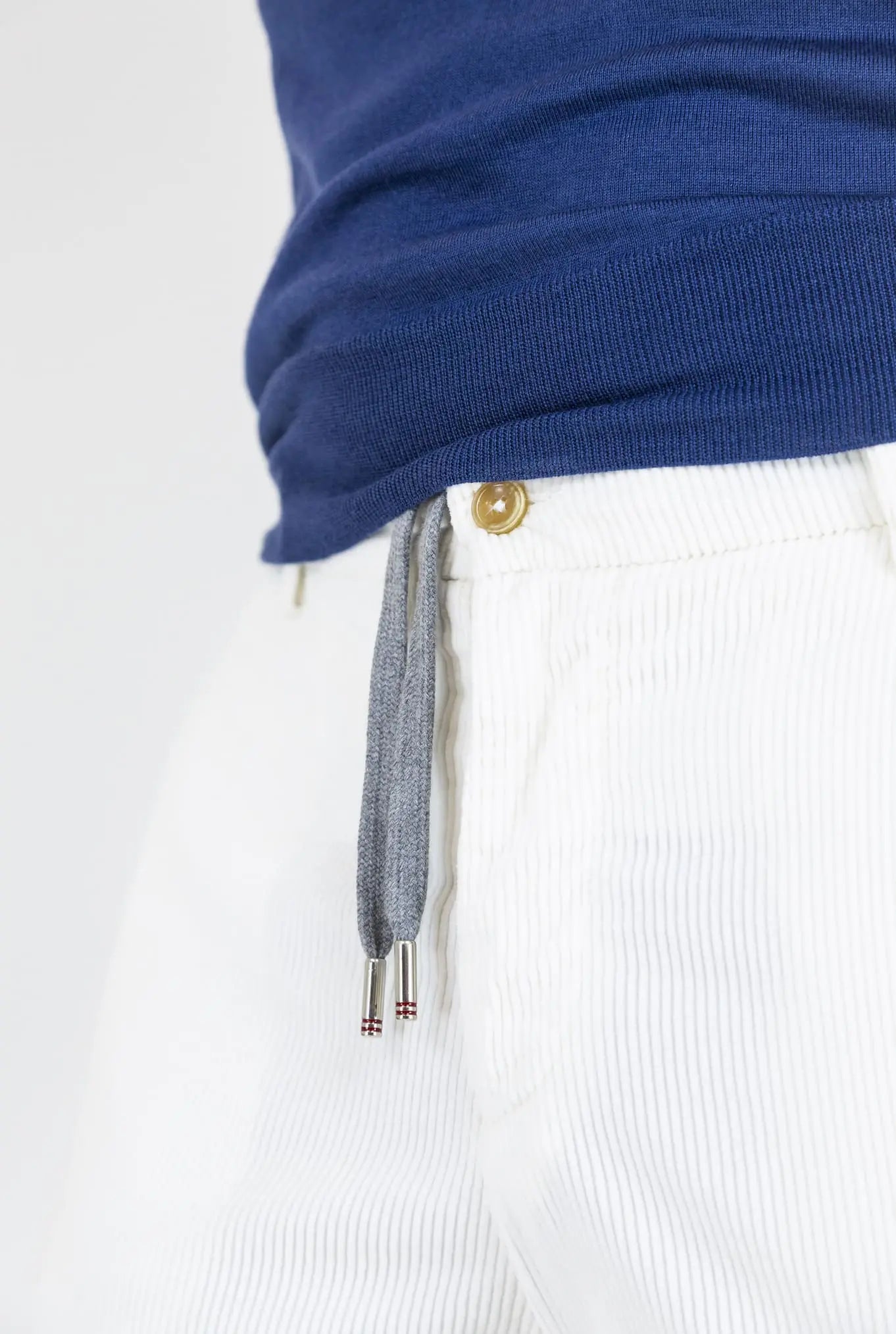 MARCO PESCAROLO Pantaloni Velluto Coulisse Removibile Bianco - Guarino Store