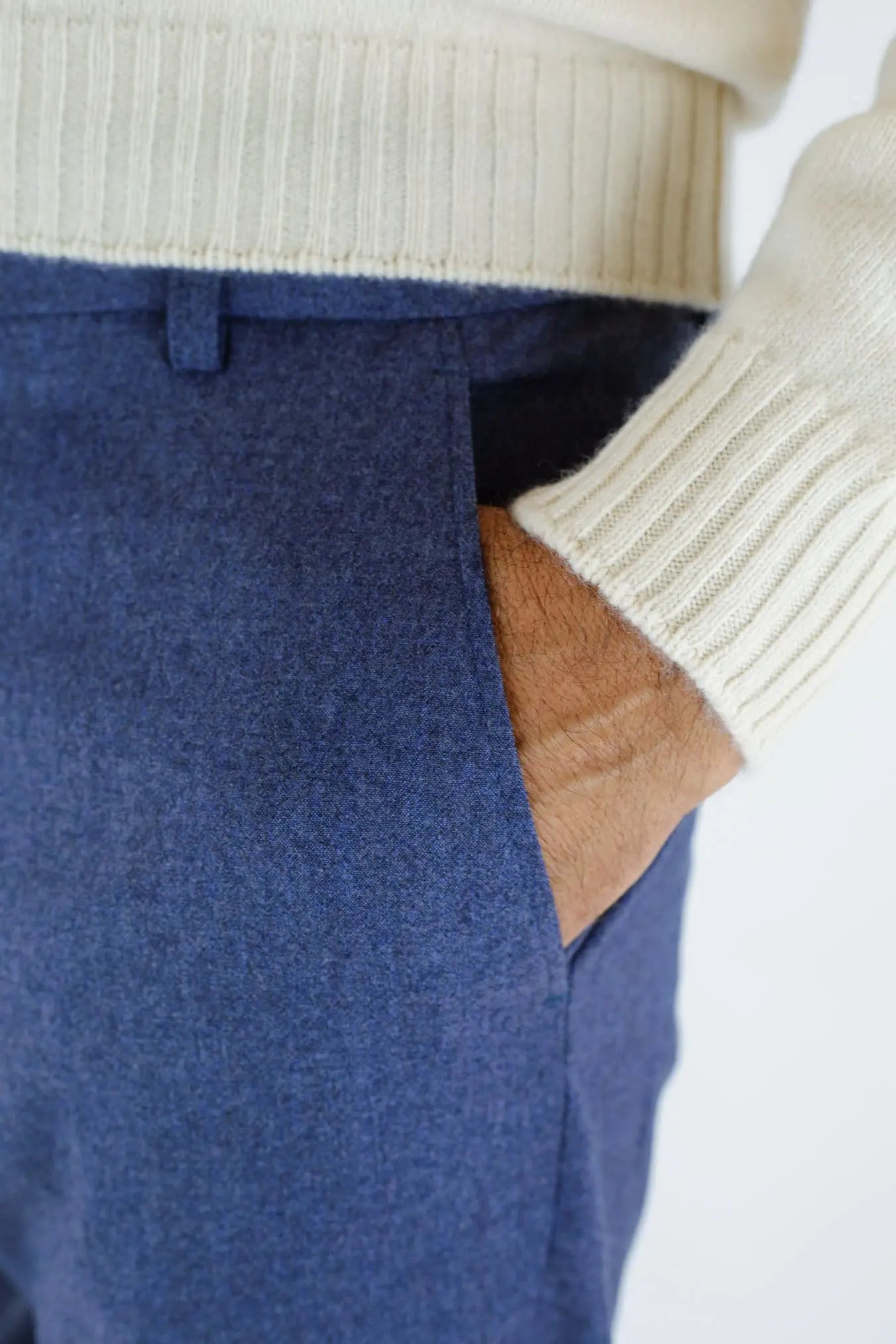 Pantaloni Cashmere con Coulisse Blu Denim - Guarino Store