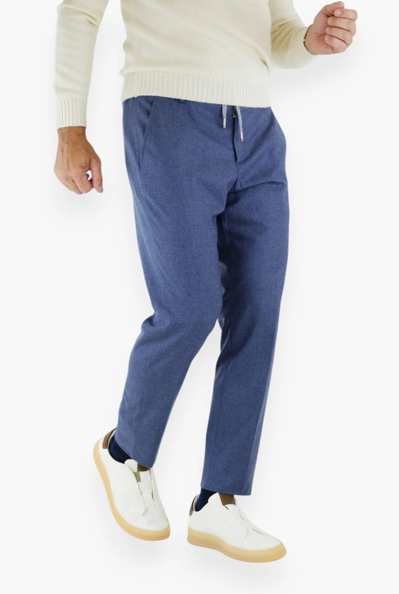 Pantaloni Cashmere con Coulisse Blu Denim - Guarino Store
