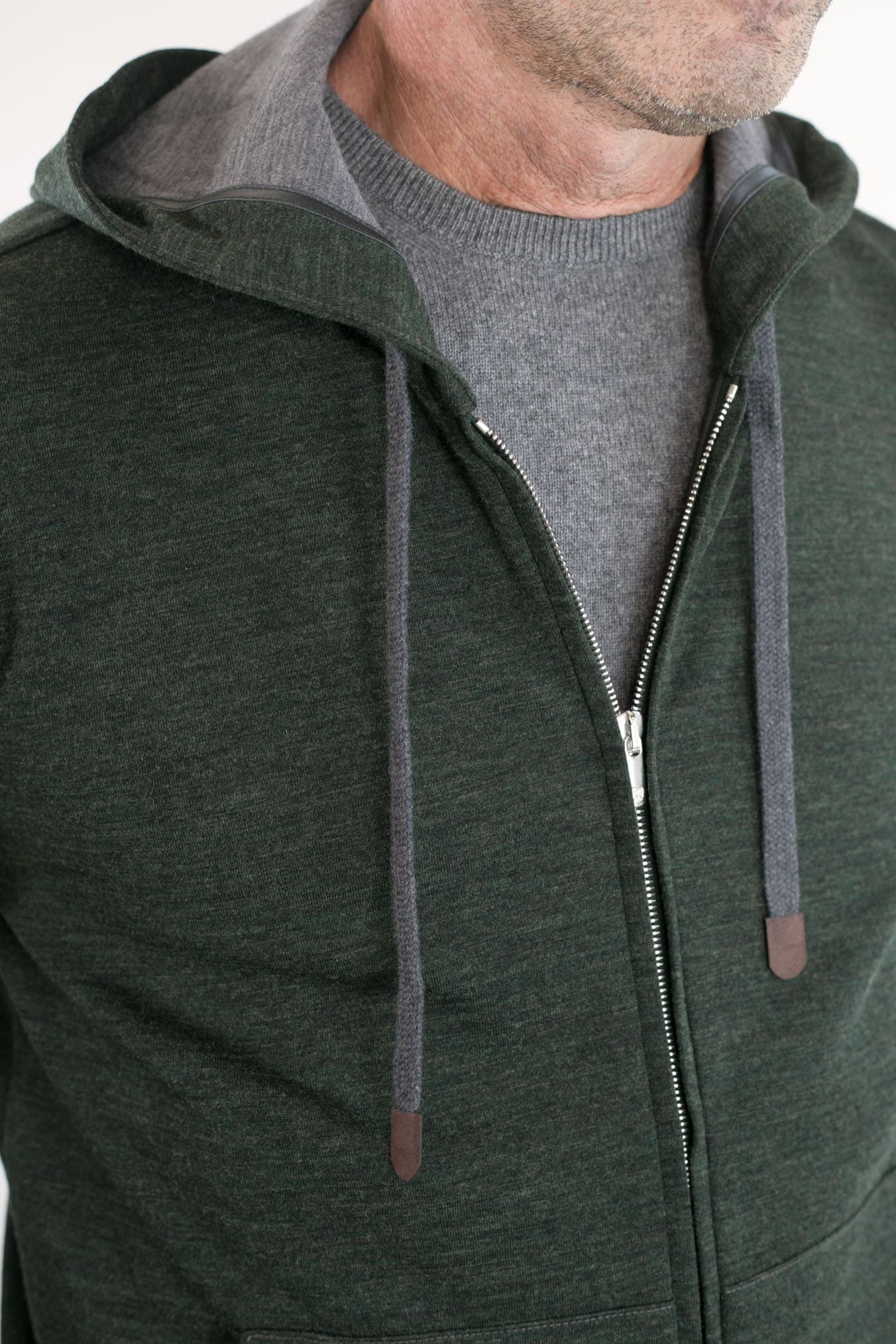 Felpa Cappuccio Jersey di Lana Verde Mélange - Guarino Store