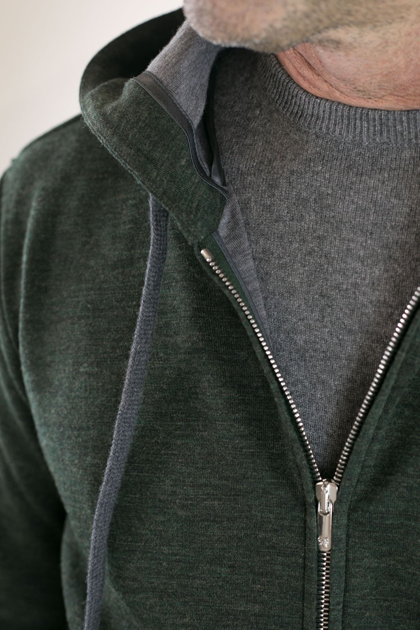 Felpa Cappuccio Jersey di Lana Verde Mélange - Guarino Store